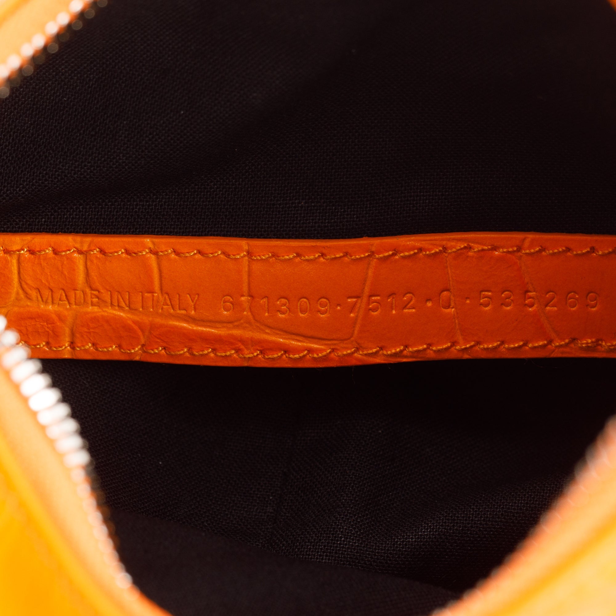 Balenciaga Orange Calfskin Crocodile Embossed Le Cagole XS Shoulder Bag