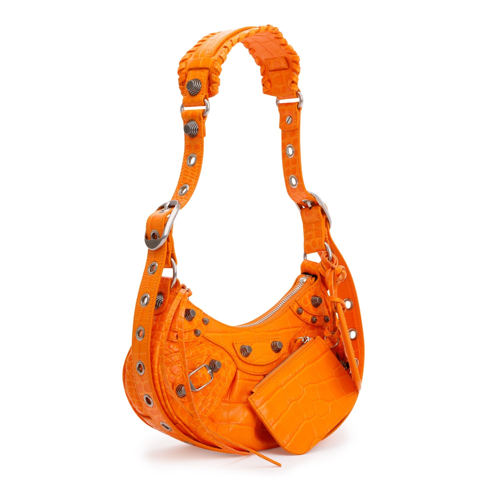 Balenciaga Orange Calfskin Crocodile Embossed Le Cagole XS Shoulder Bag