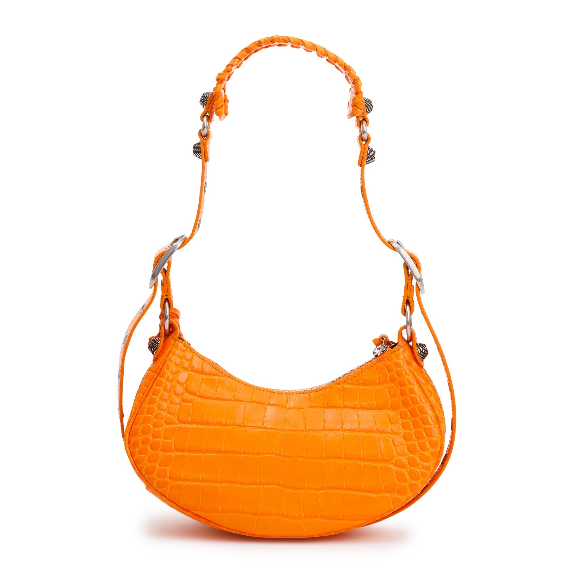 Balenciaga Orange Calfskin Crocodile Embossed Le Cagole XS Shoulder Bag