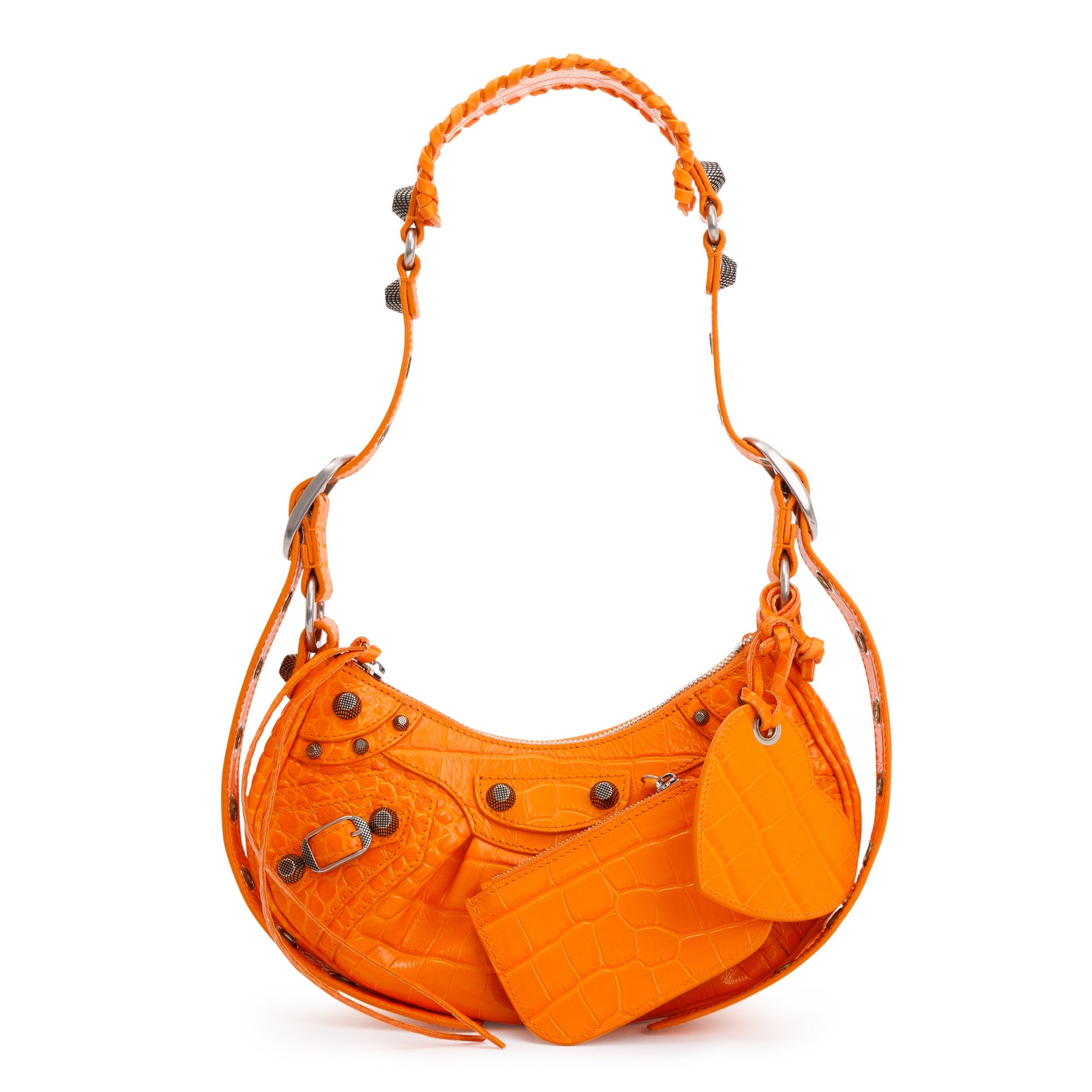 Balenciaga Orange Calfskin Crocodile Embossed Le Cagole XS Shoulder Bag