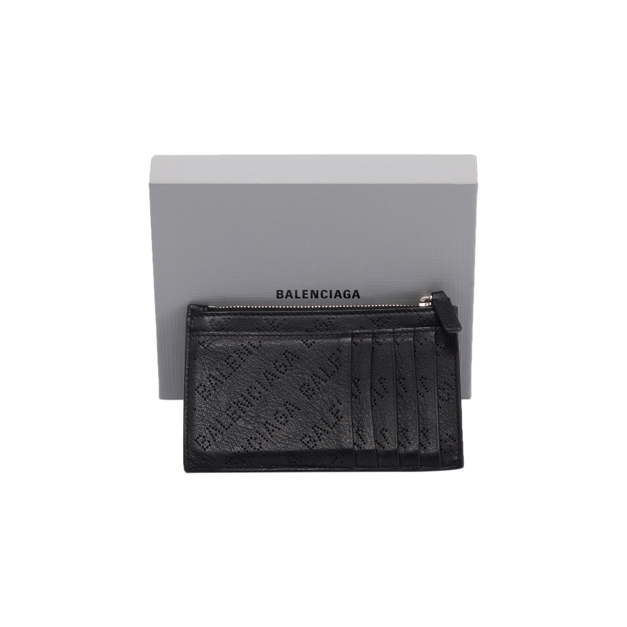 Balenciaga Perforated Leather Coin and Card Holder w/ Box