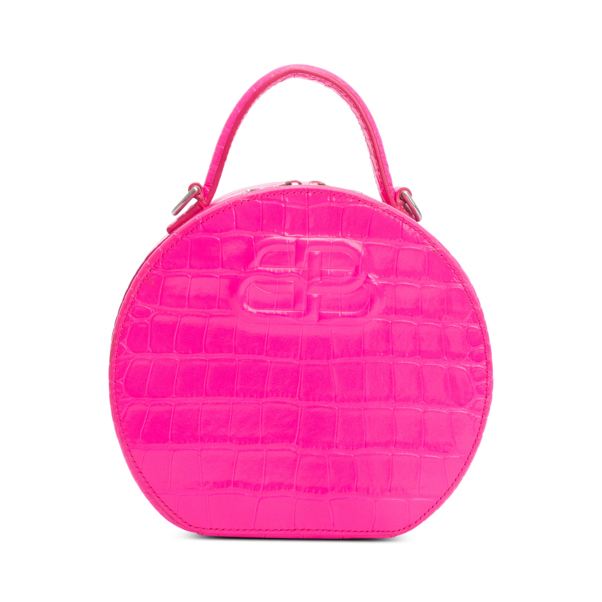 Balenciaga Pink Croc-Embossed Leather BB Vanity Round Crossbody