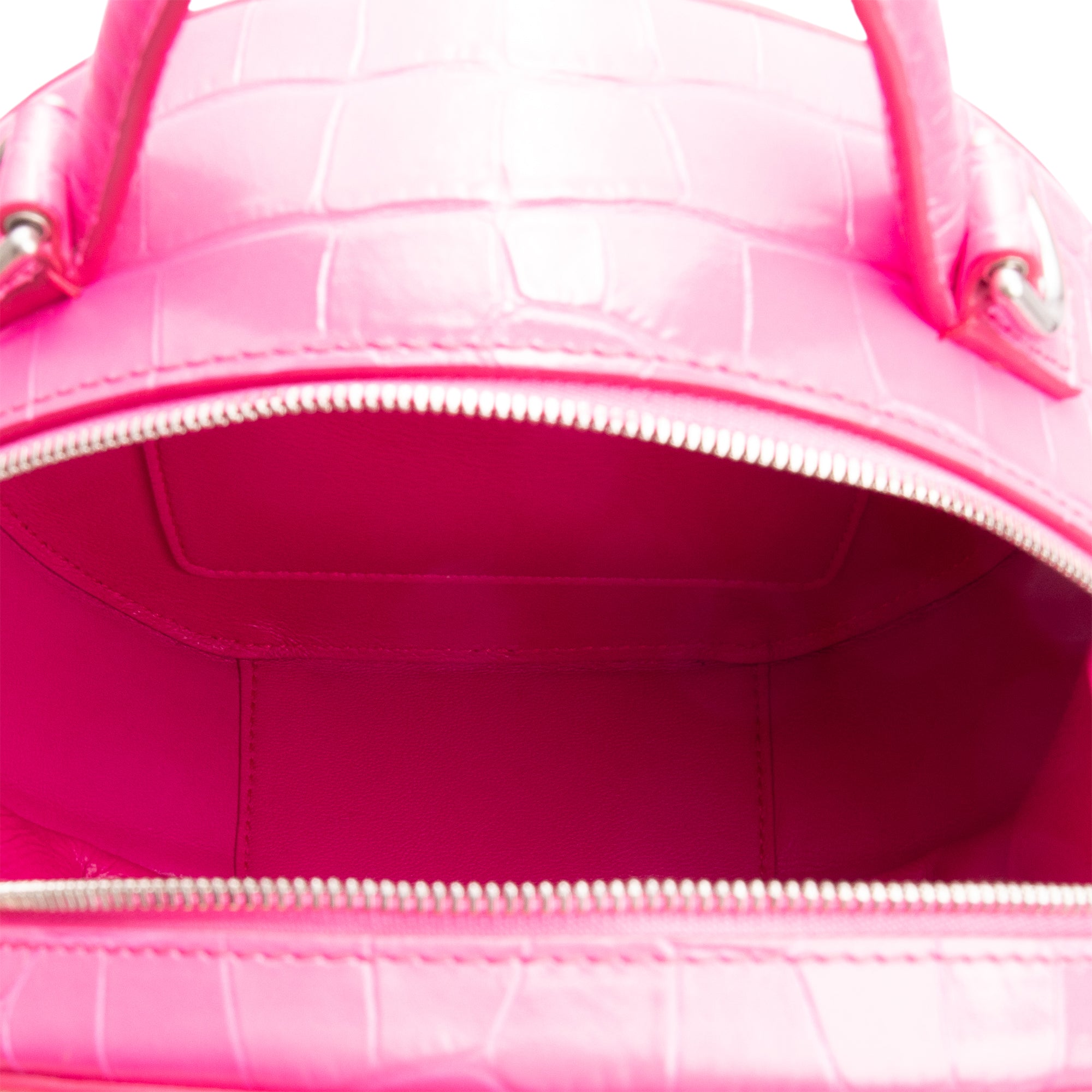 Balenciaga Pink Croc-Embossed Leather BB Vanity Round Crossbody