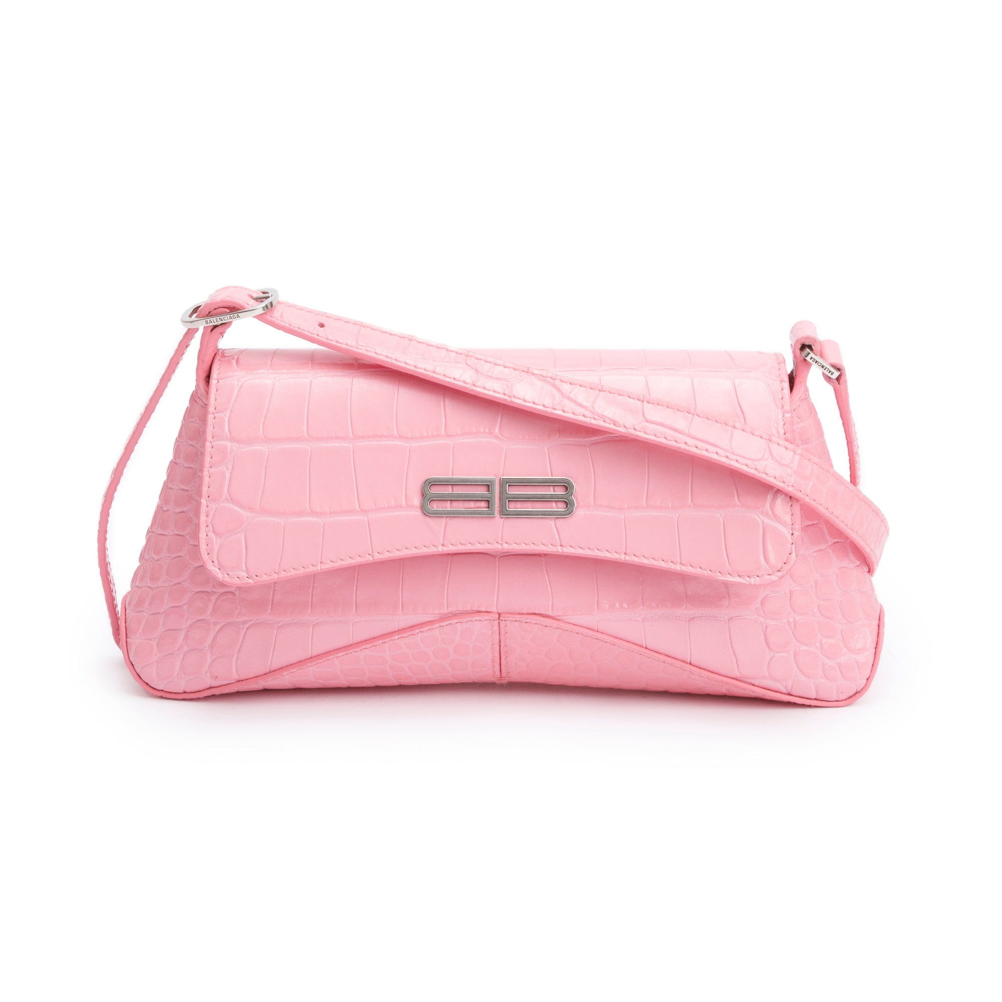 Balenciaga Pink Croc-Embossed Leather XX Small Flap Crossbody Bag