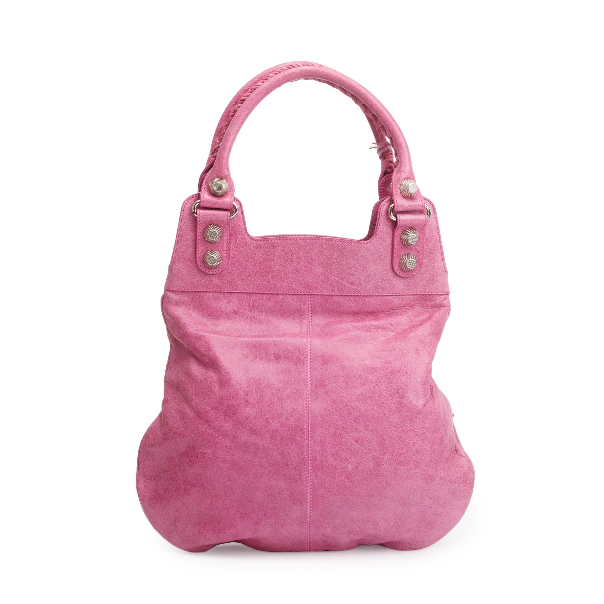 Balenciaga Pink Distressed Arena Leather Motocross Giant 21 Slim Hobo Bag