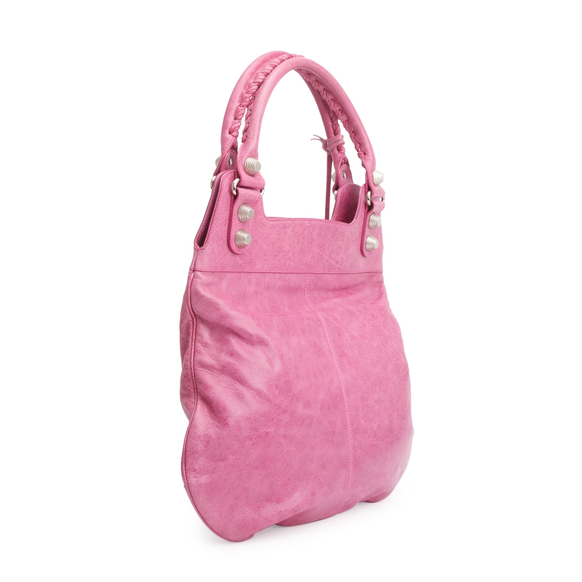 Balenciaga Pink Distressed Arena Leather Motocross Giant 21 Slim Hobo Bag