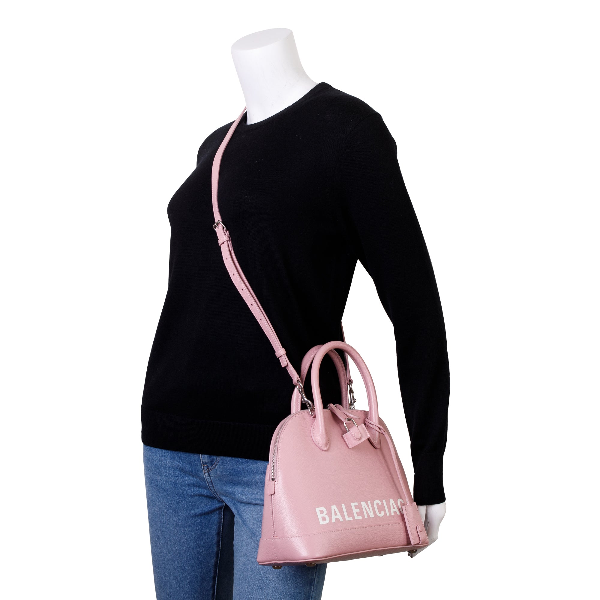 Balenciaga Pink Grained Calfskin Leather Ville S Top Handle Bag w
