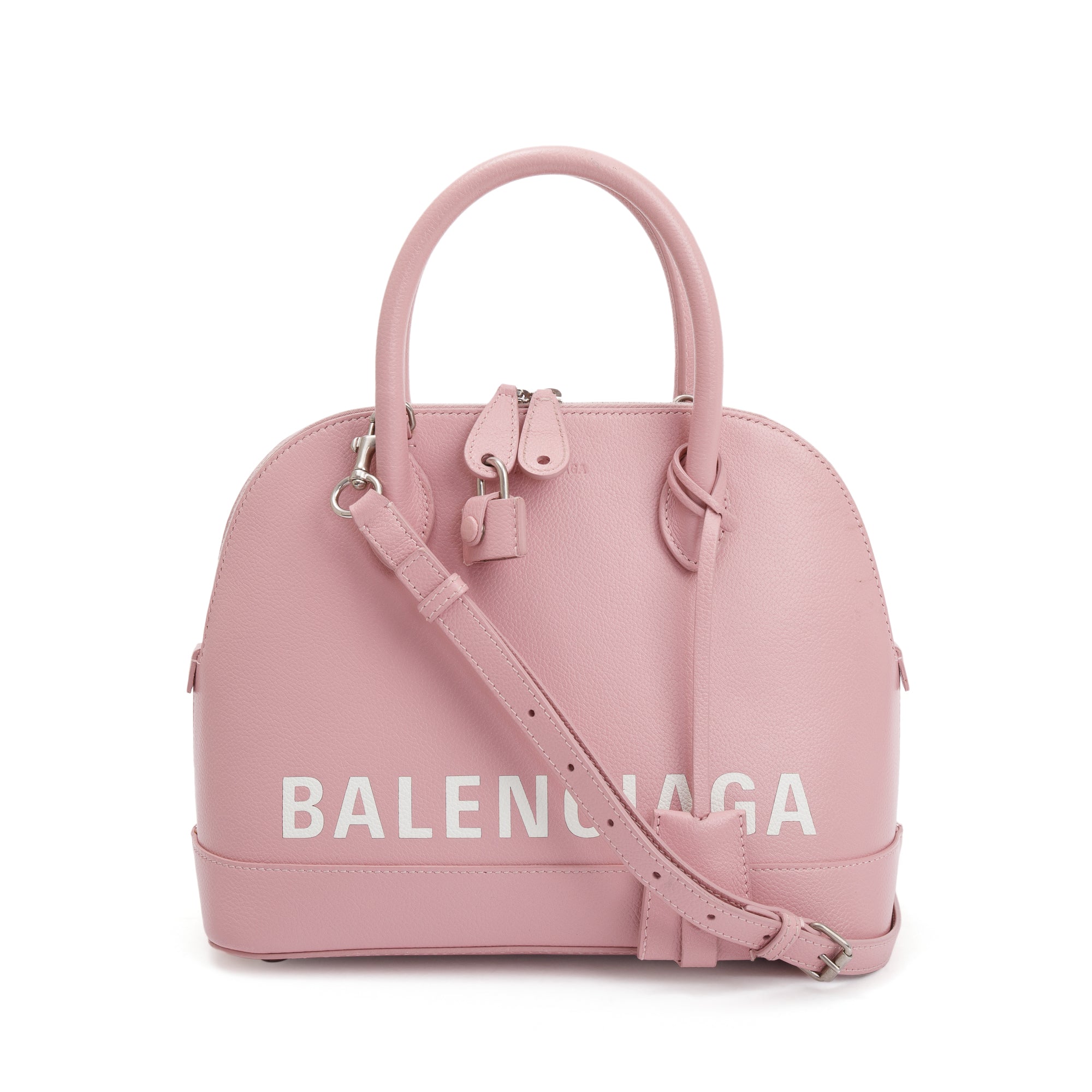 Balenciaga Pink Grained Calfskin Leather Ville S Top Handle Bag w/ Strap
