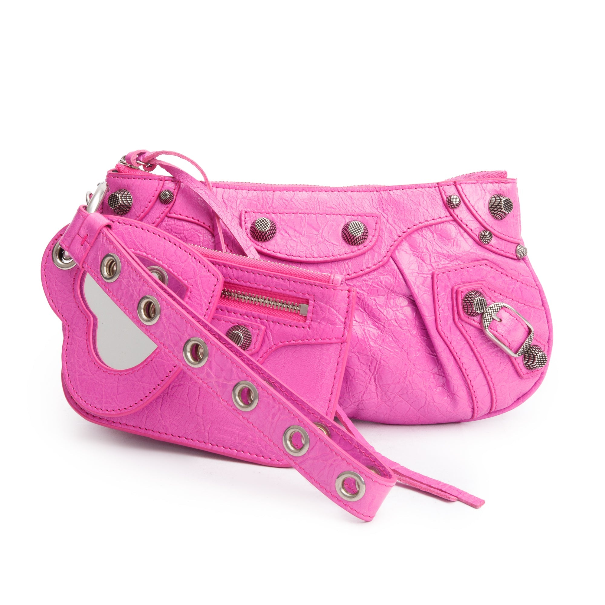 Balenciaga Pink Leather Mini Le Cagole Multi Pouch
