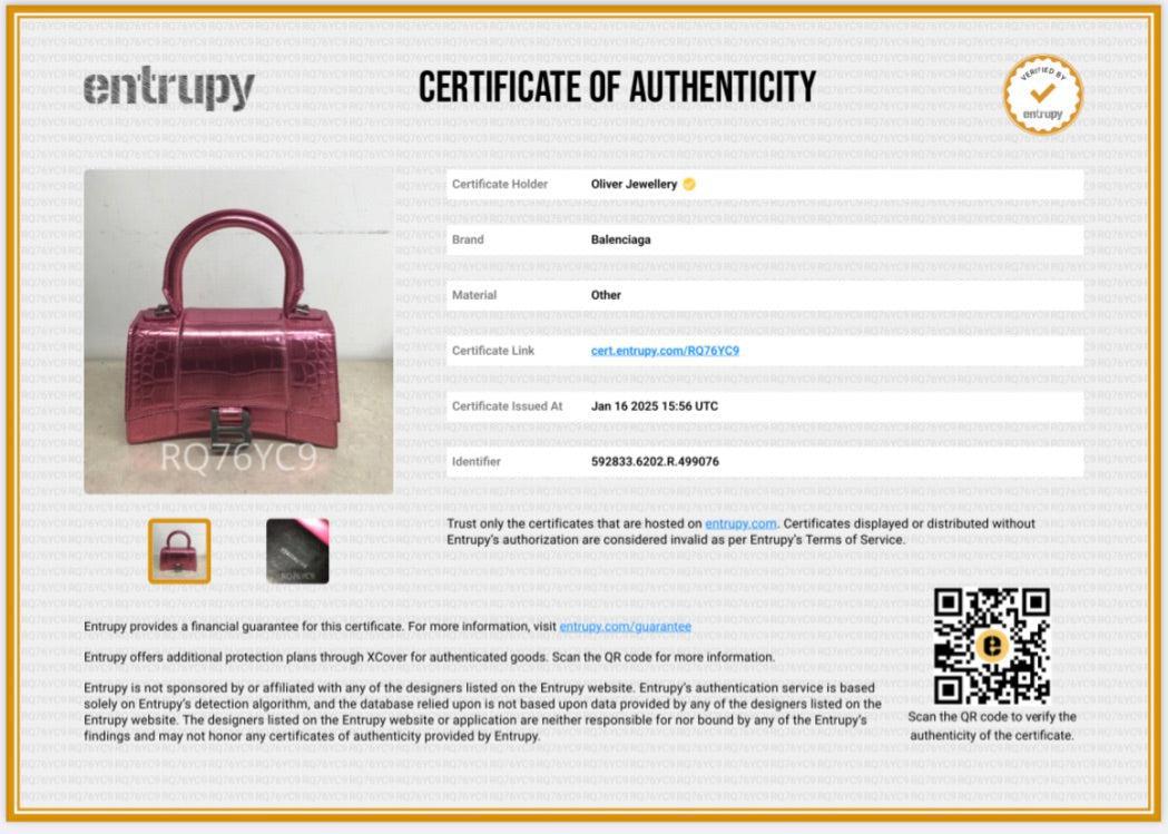 Balenciaga Pink Metallic Croc Embossed XS Hourglass Top Handle Bag w/ Strap