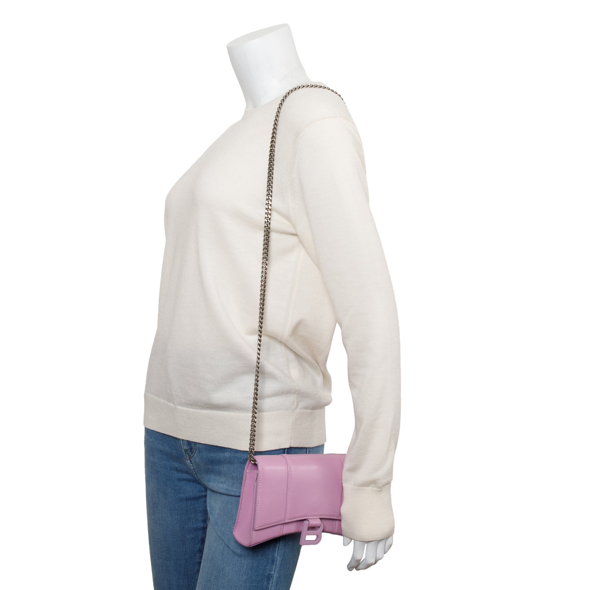 Balenciaga Purple Smooth Leather Hourglass Wallet on Chain