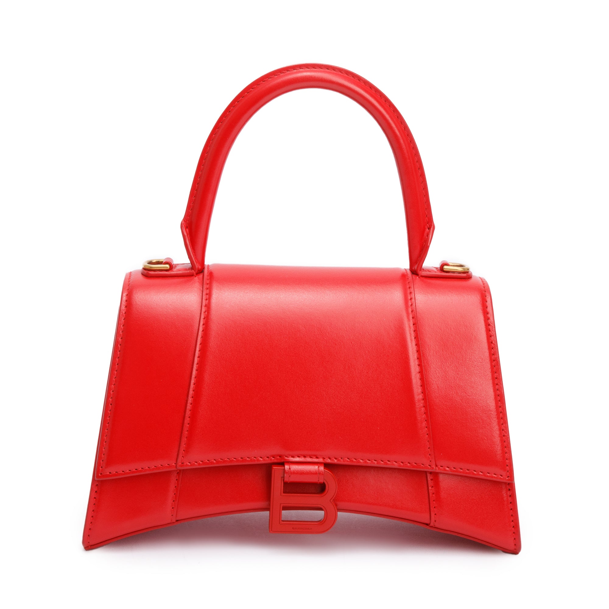 Balenciaga Red Smooth Leather Small Hourglass Top Handle Bag w/ Strap