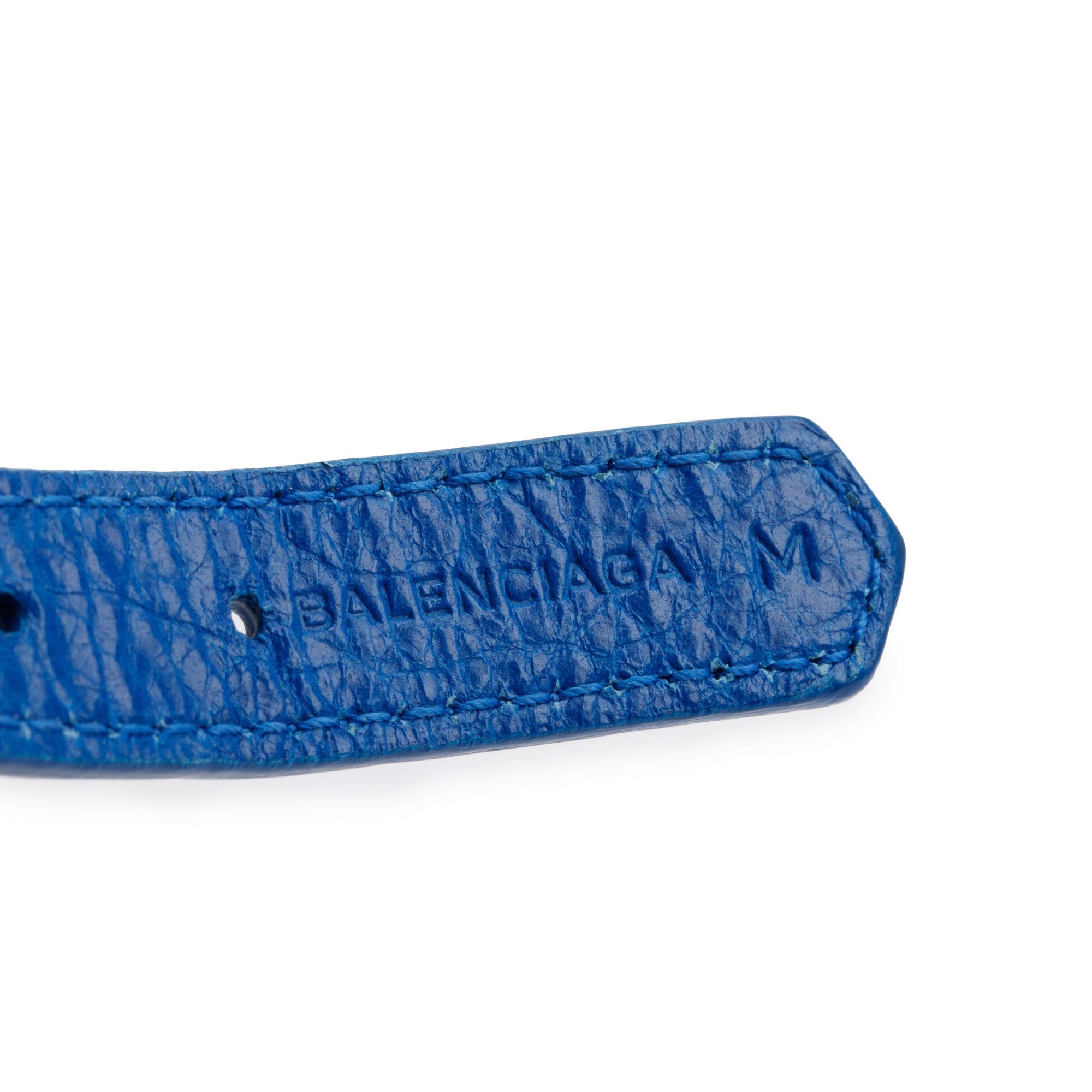 Balenciaga Silver Hardware Blue Leather Studded Wrap Bracelet, Size M