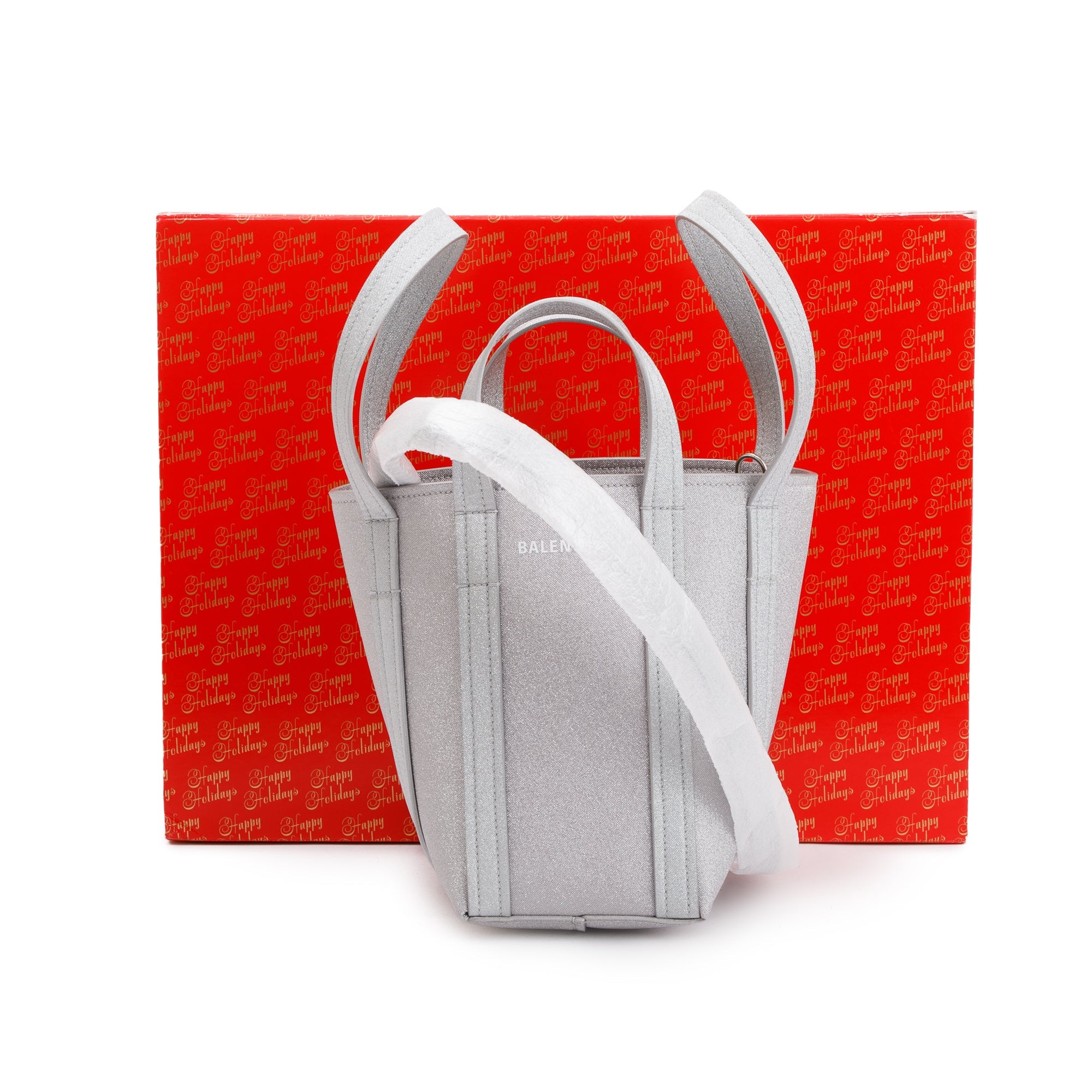 Balenciaga Silver Sparkling Fabric Everyday XS North-South Tote w/ Box