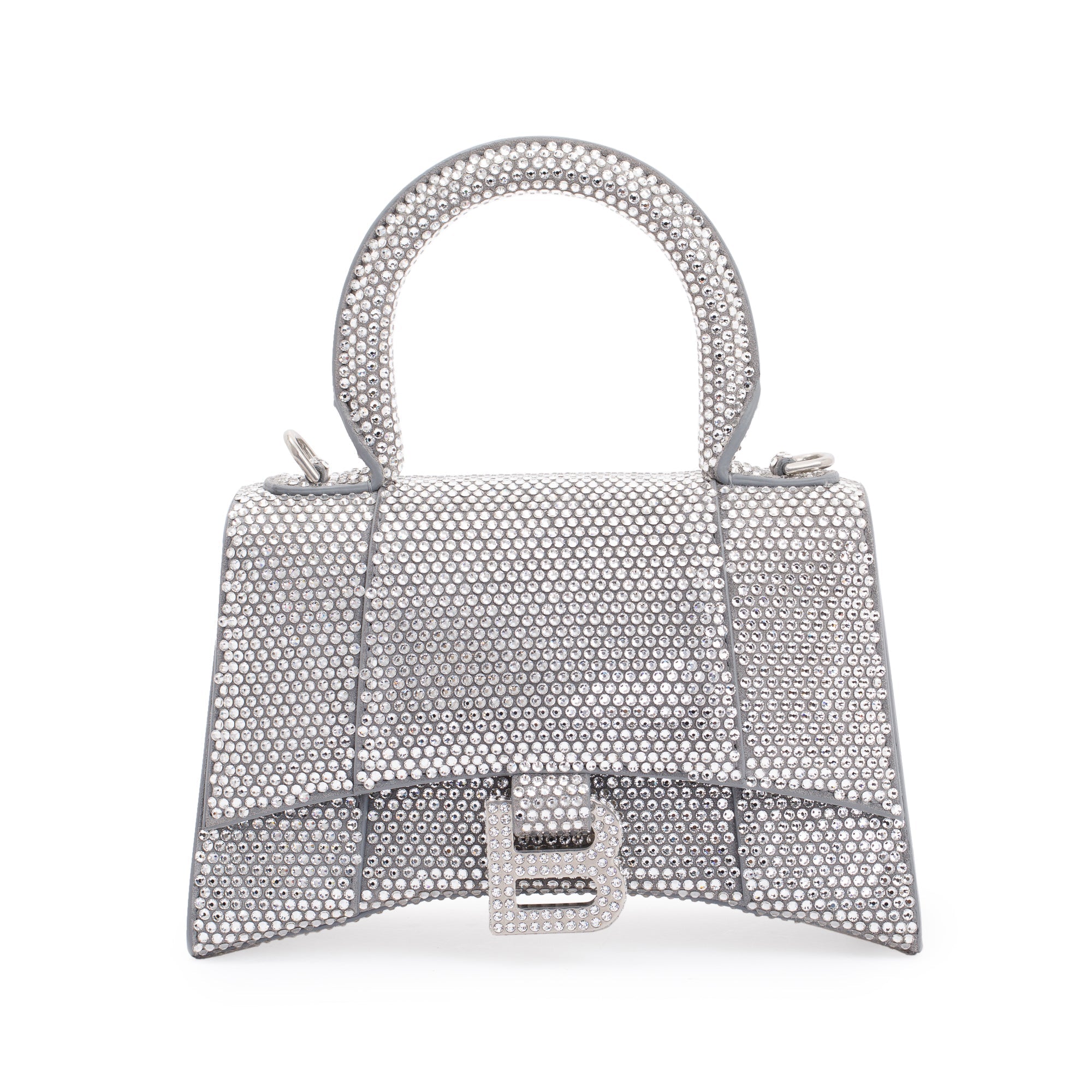 Balenciaga Suede Rhinestone Hourglass XS Top Handle Bag w/ Strap