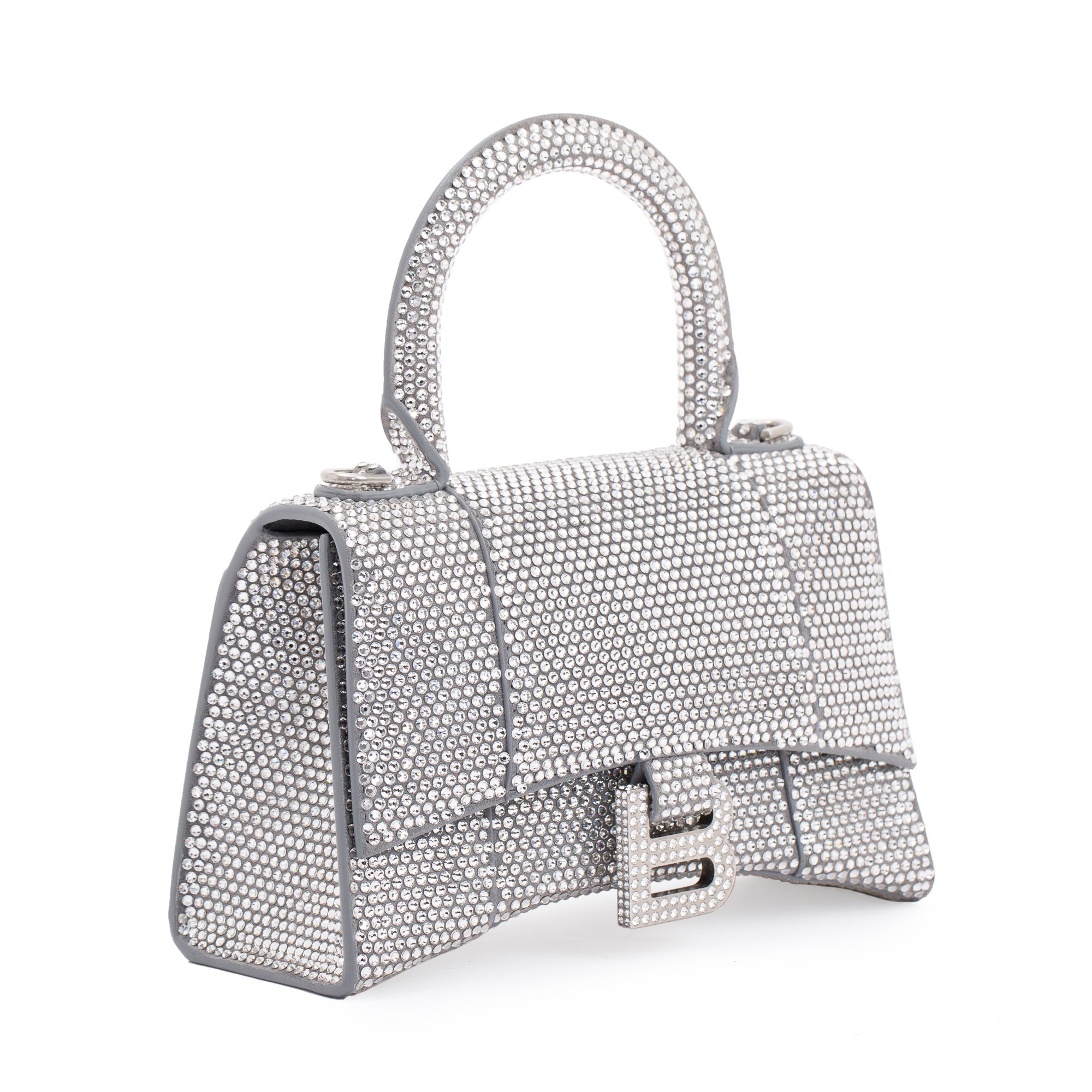 Balenciaga Suede Rhinestone Hourglass XS Top Handle Bag w/ Strap