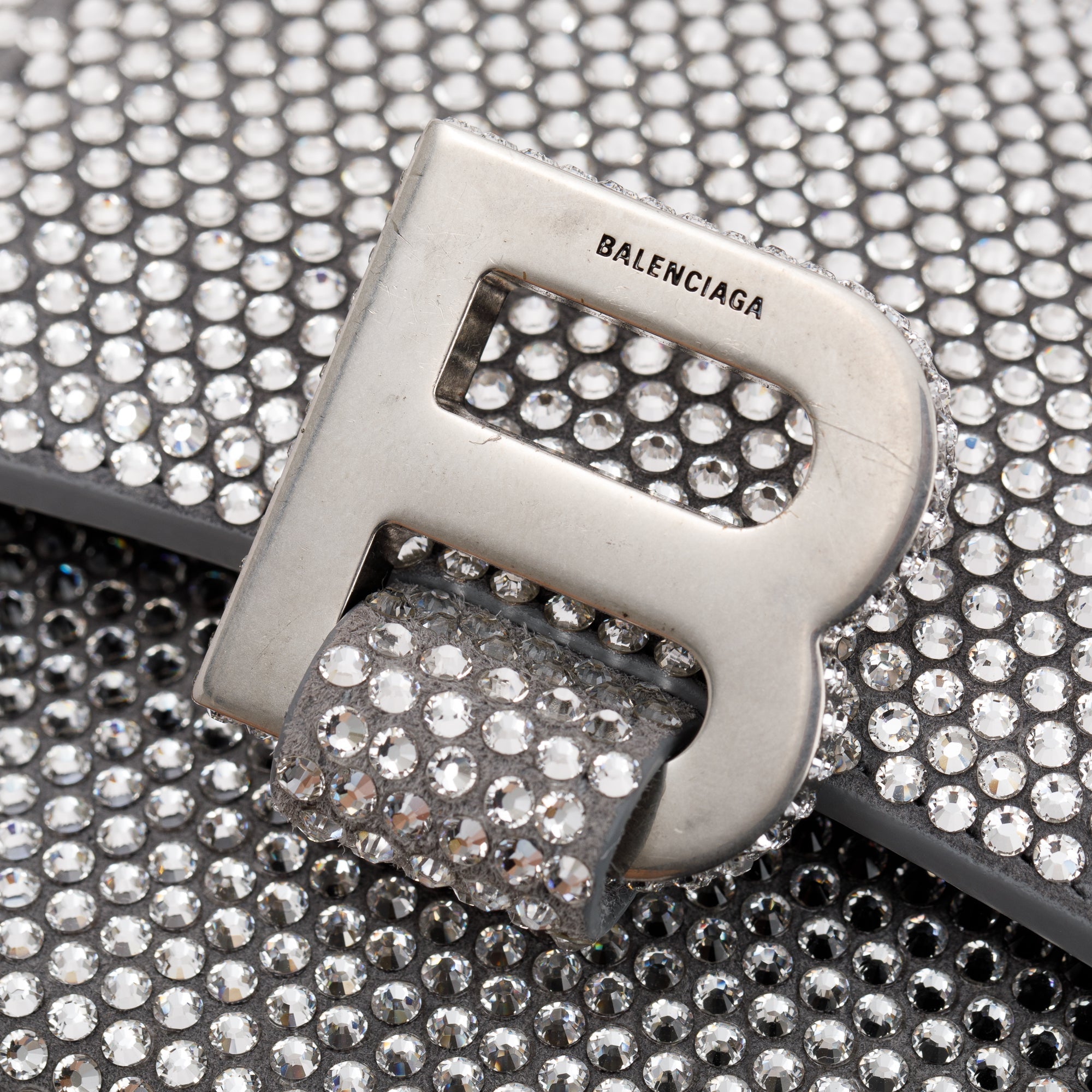 Balenciaga Suede Rhinestone Hourglass XS Top Handle Bag w/ Strap