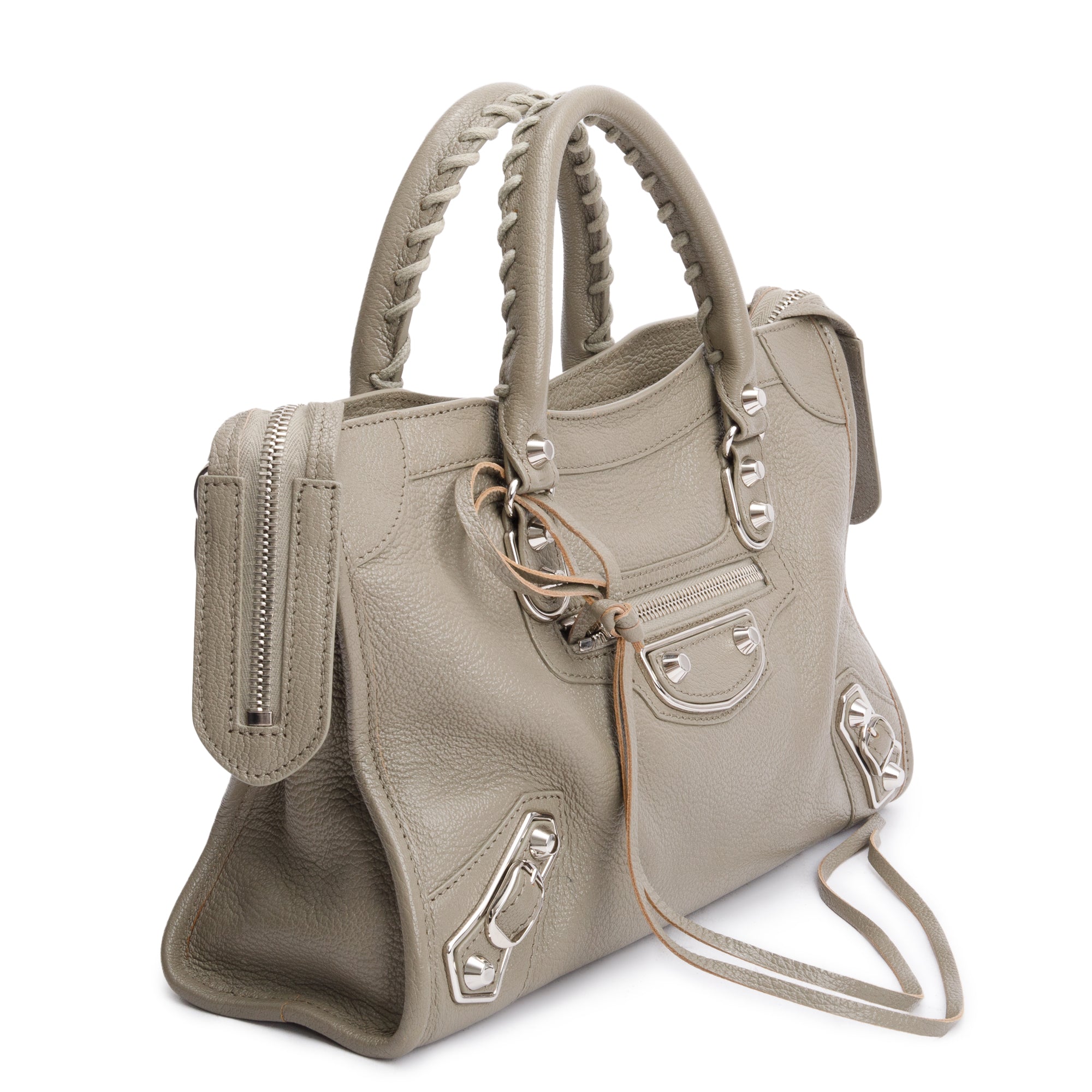Balenciaga Taupe Chevre Leather Small Metallic Edge City Bag w/ Strap
