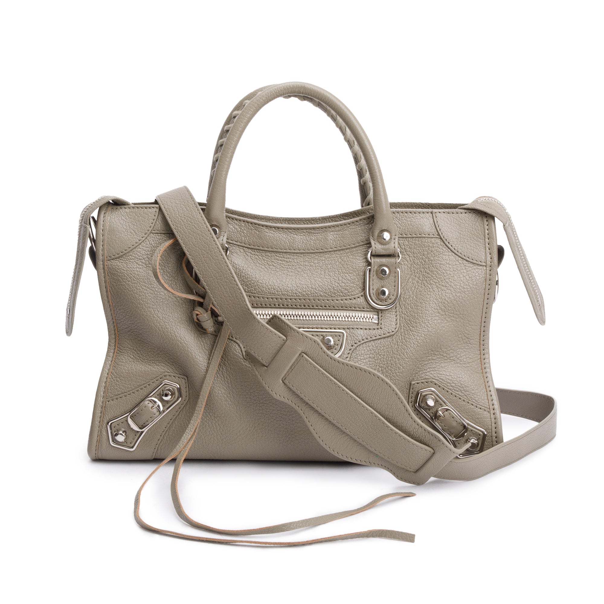 Balenciaga Taupe Chevre Leather Small Metallic Edge City Bag w/ Strap