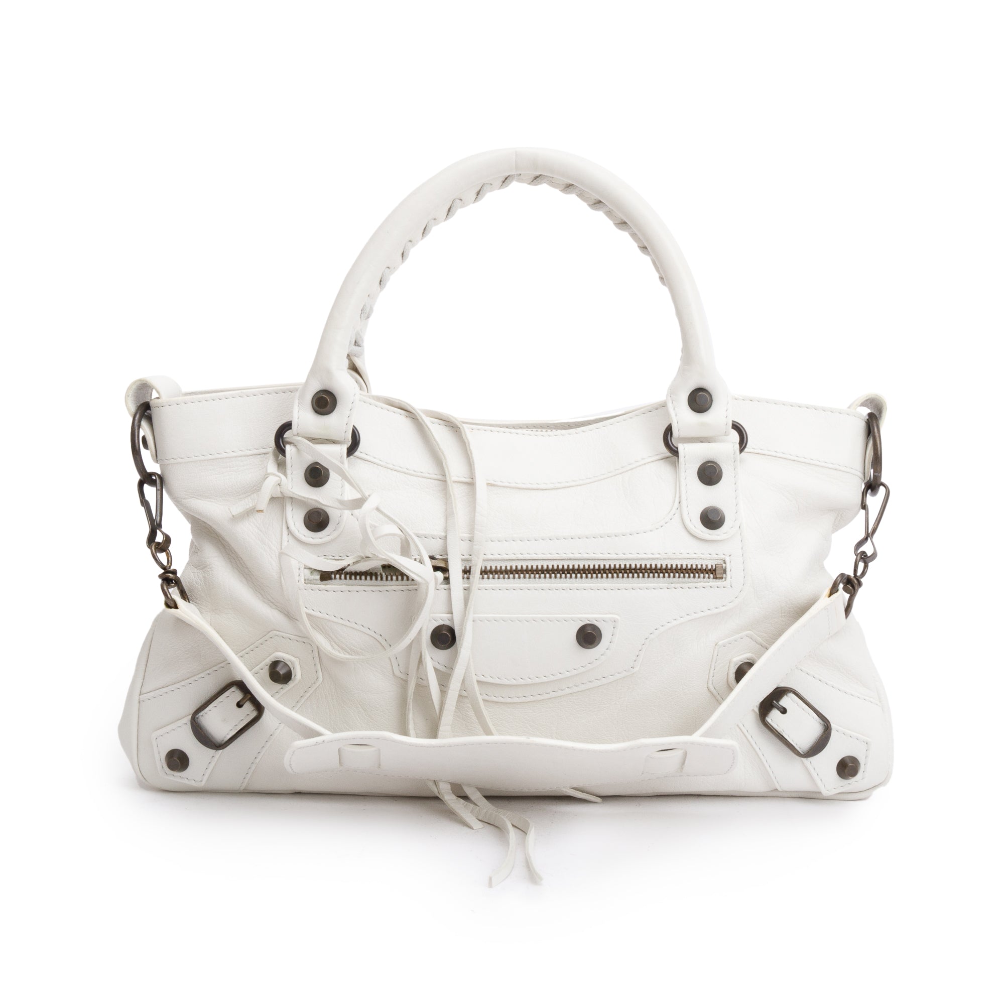 ゴ*ん様 BALENCIAGA x  ホワイトジムバック Balenciaga White Arena Leather Motocross Classic First Bag – OLIVER'S