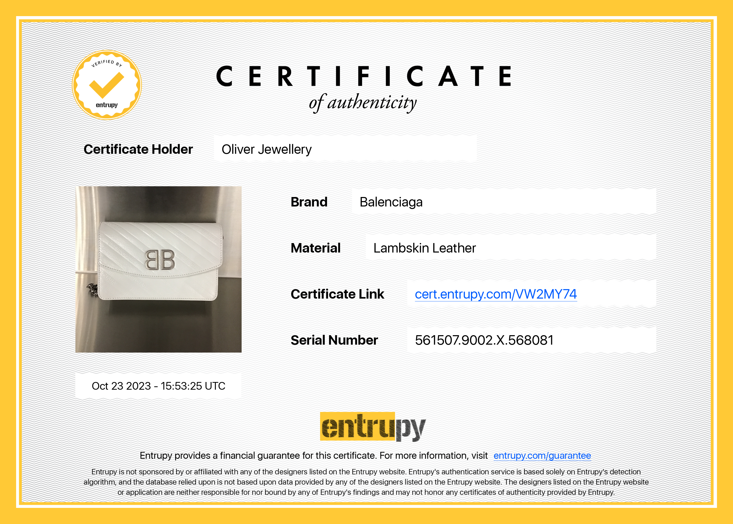 Balenciaga White Calfskin Leather BB Wallet on Chain