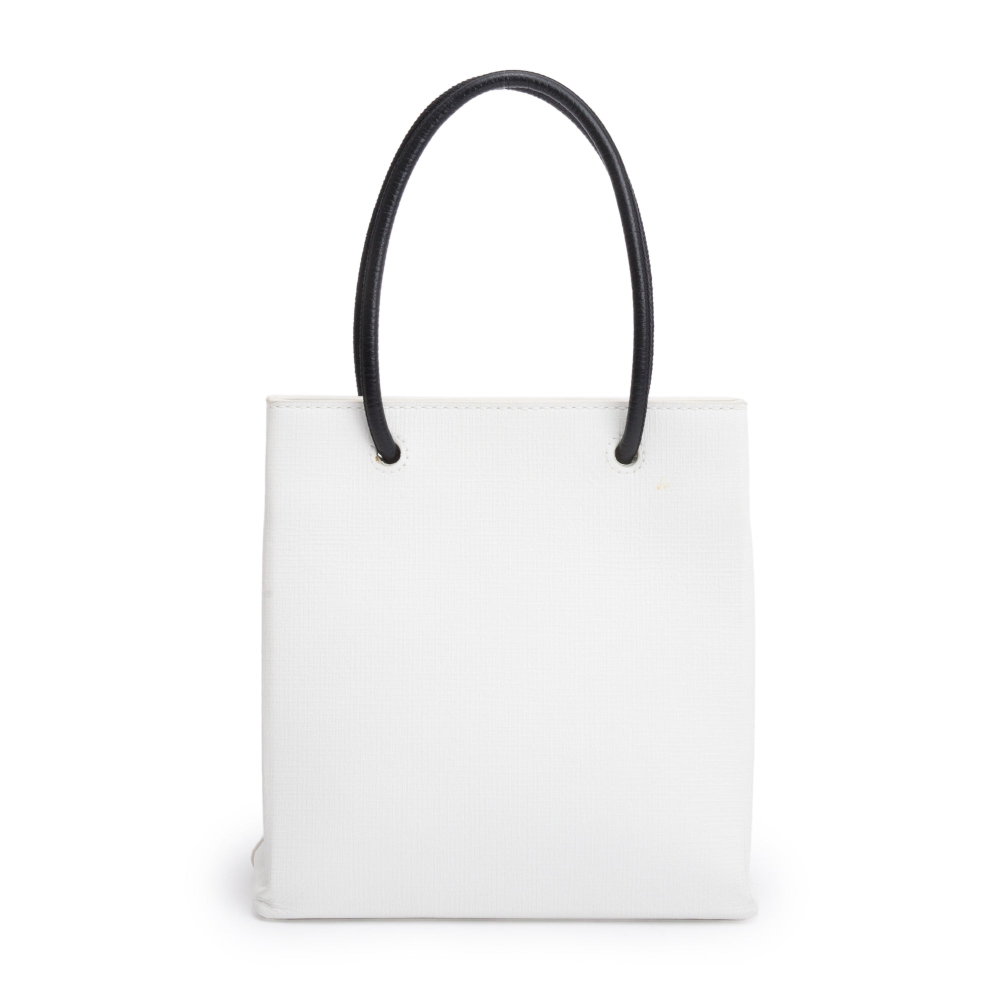 Balenciaga White Calfskin Leather XXS Logo Leather Shopping Tote