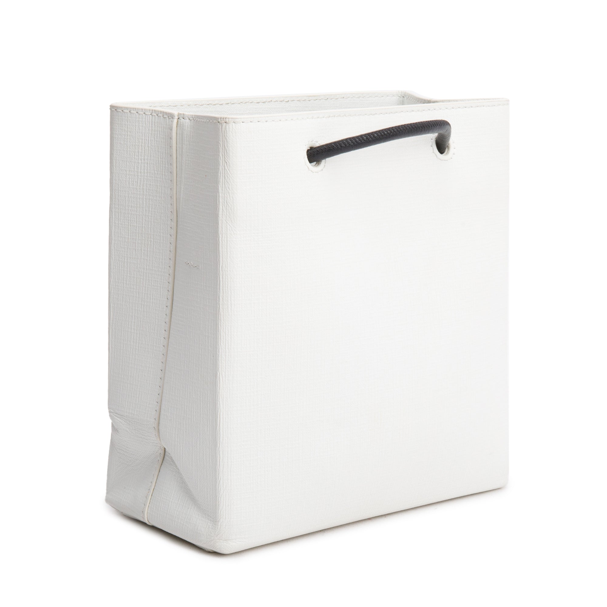 Balenciaga White Calfskin Leather XXS Logo Leather Shopping Tote