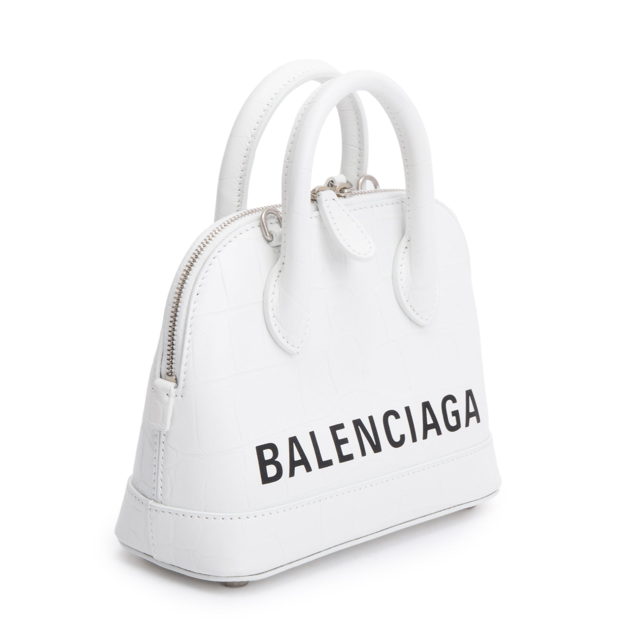 Balenciaga White Croc-Embossed Calfskin Leather XXS Ville Top Handle Bag