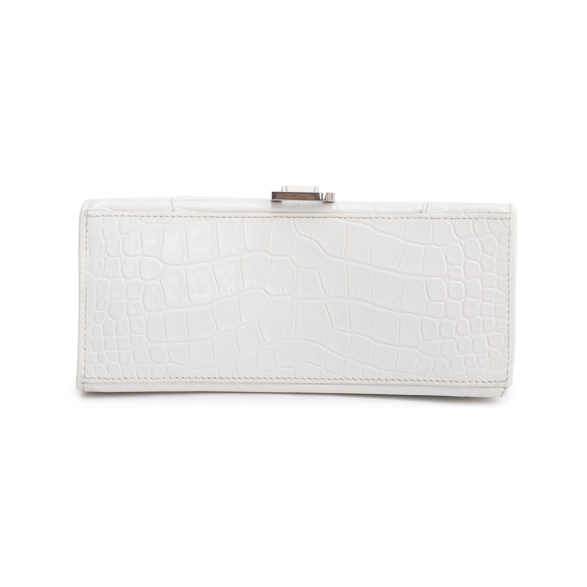 Balenciaga White Croc Embossed Leather Small Hourglass Top Handle Bag w/ Strap