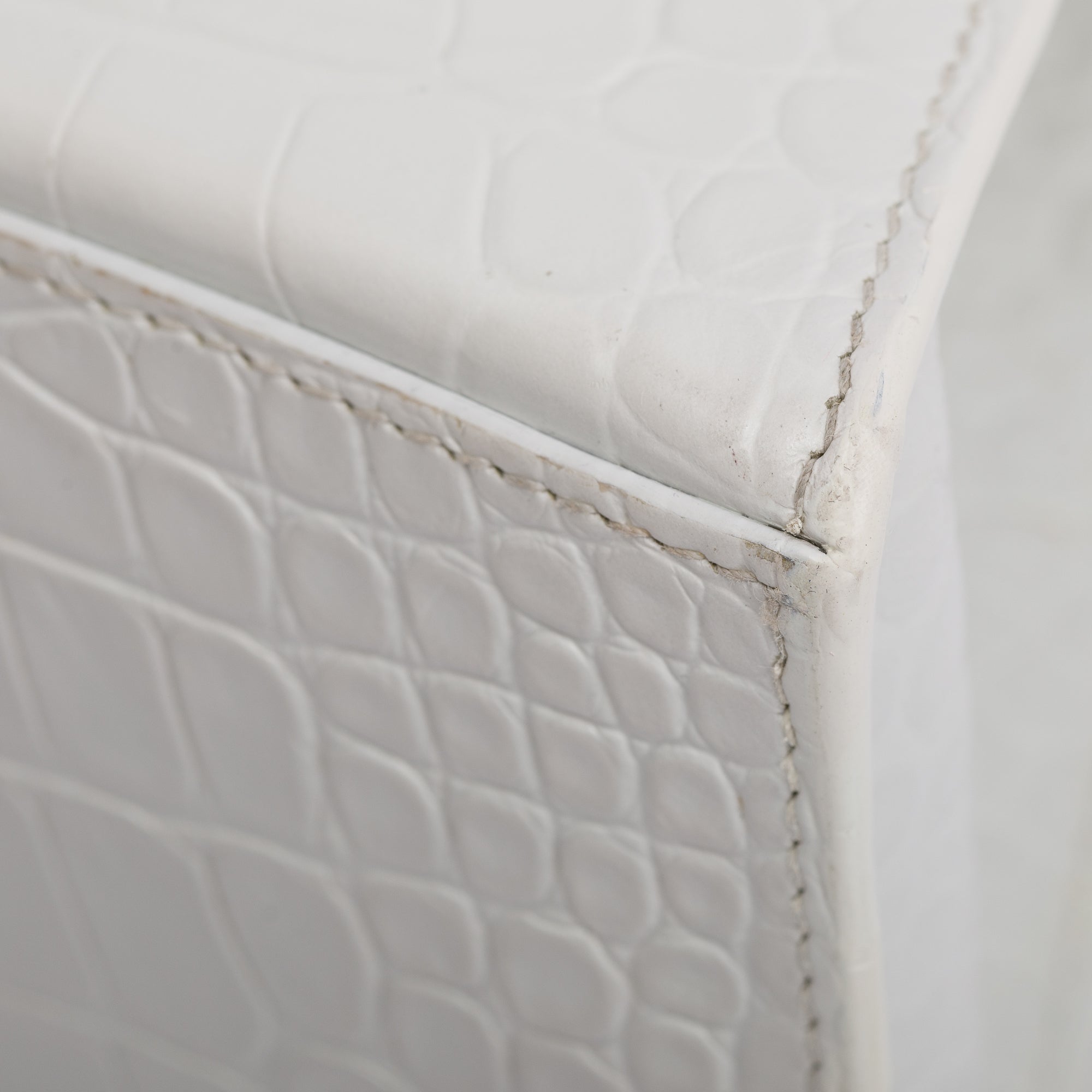 Balenciaga White Croc Embossed Leather Small Hourglass Top Handle Bag w/ Strap