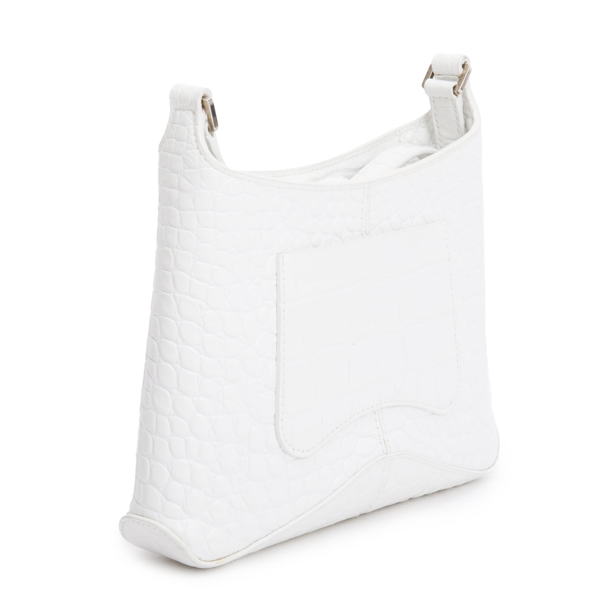 Balenciaga White Croc-Embossed Leather Xx Small Hobo Bag