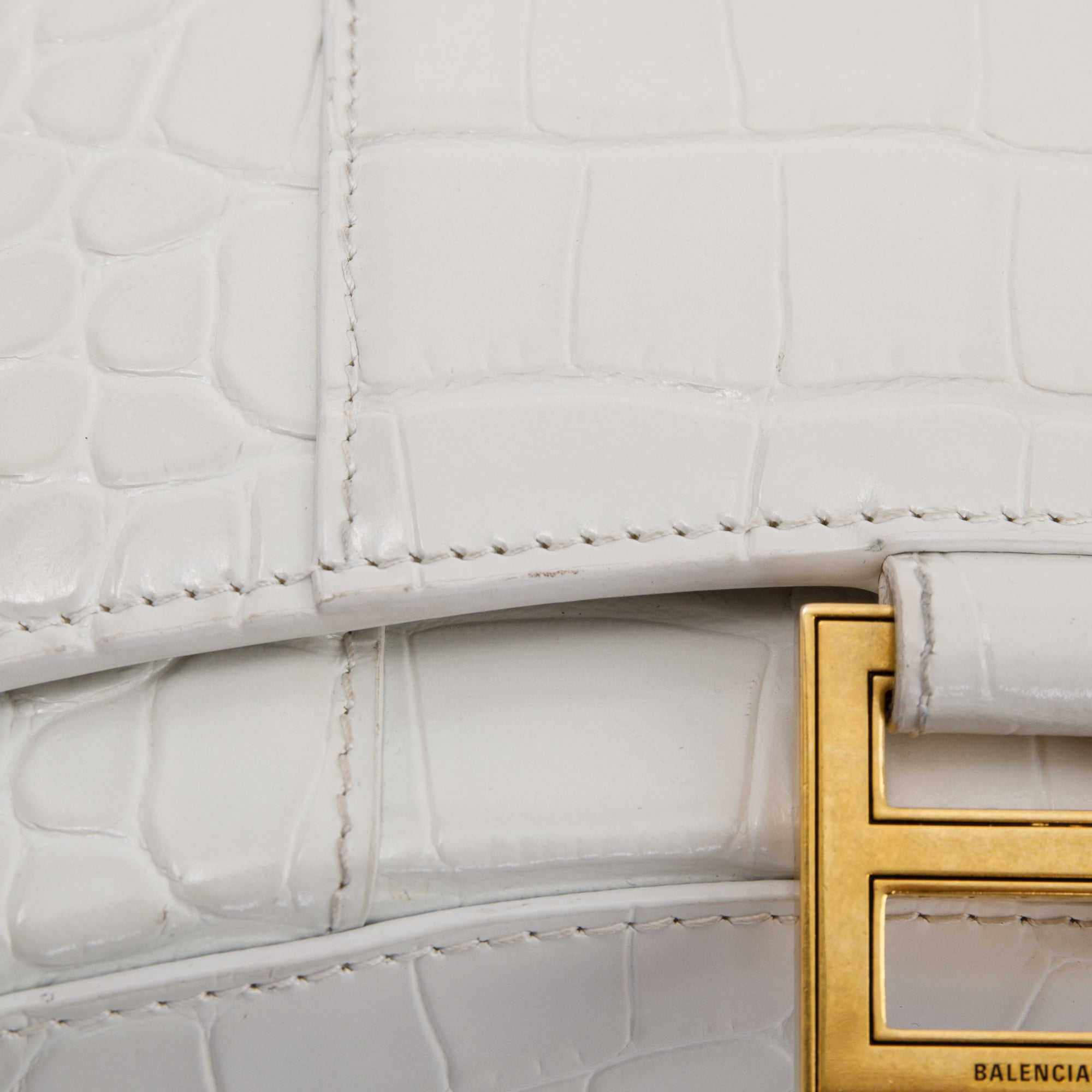 Balenciaga White Crocodile Embossed Hourglass Wallet on Chain