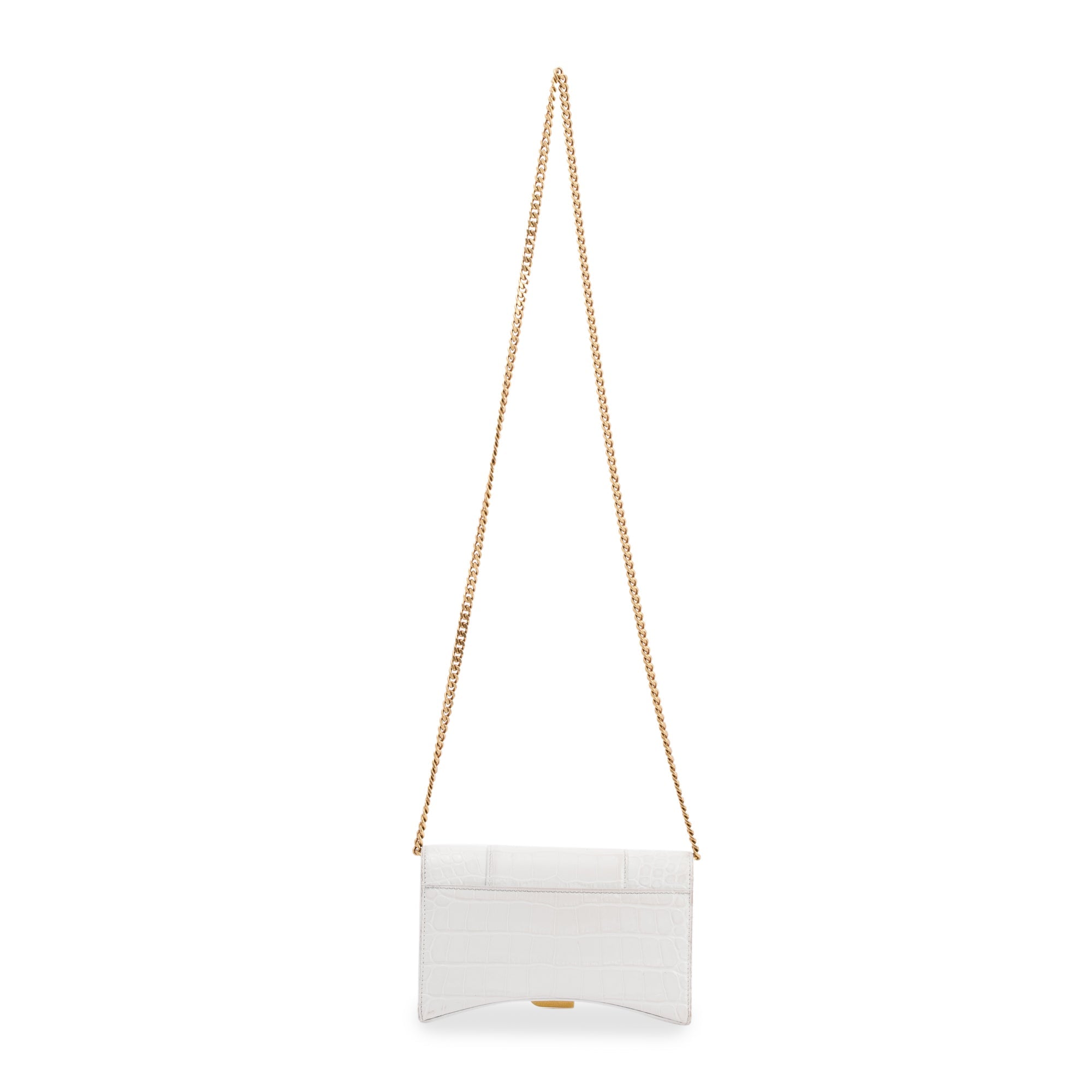 Balenciaga White Crocodile Embossed Hourglass Wallet on Chain