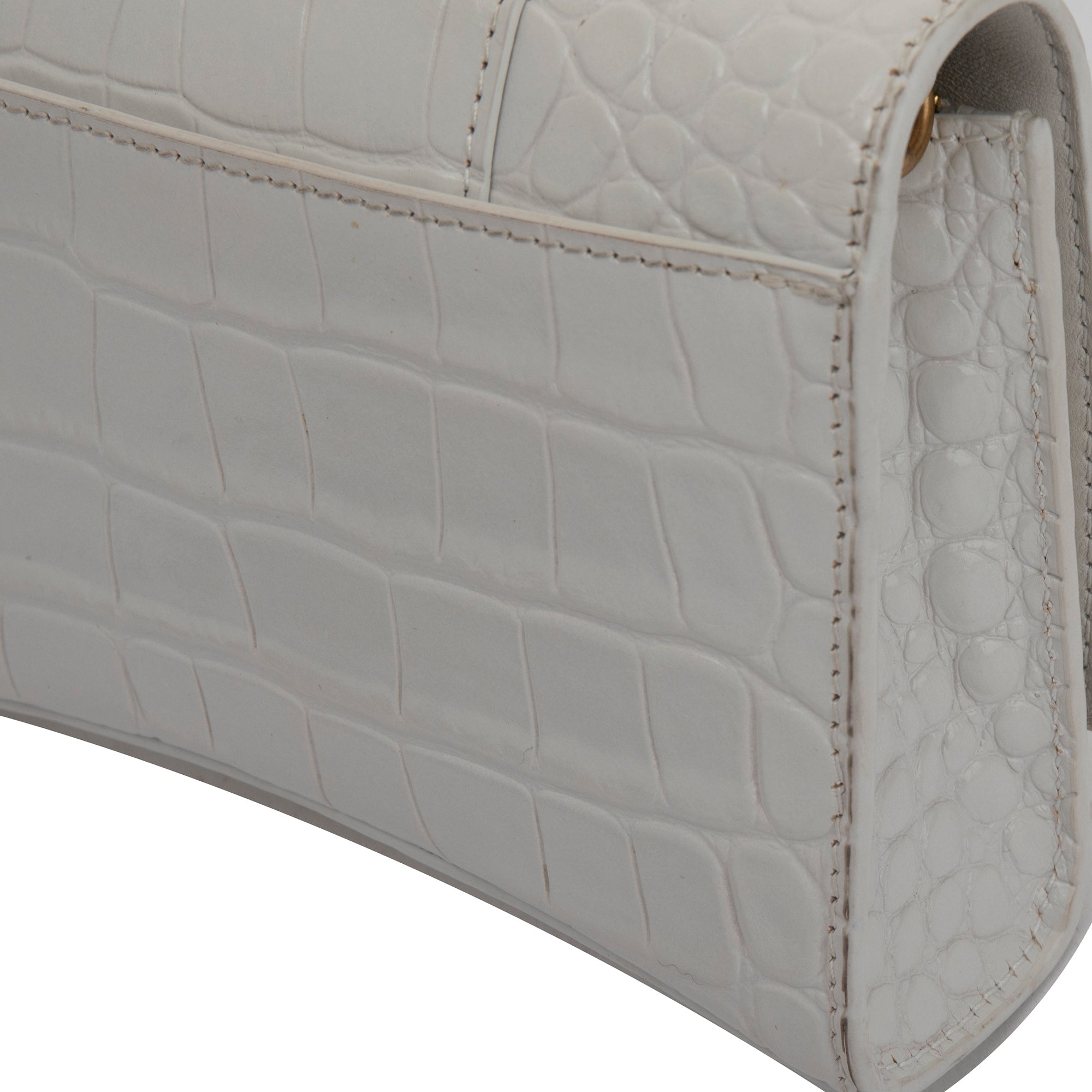 Balenciaga White Crocodile Embossed Hourglass Wallet on Chain