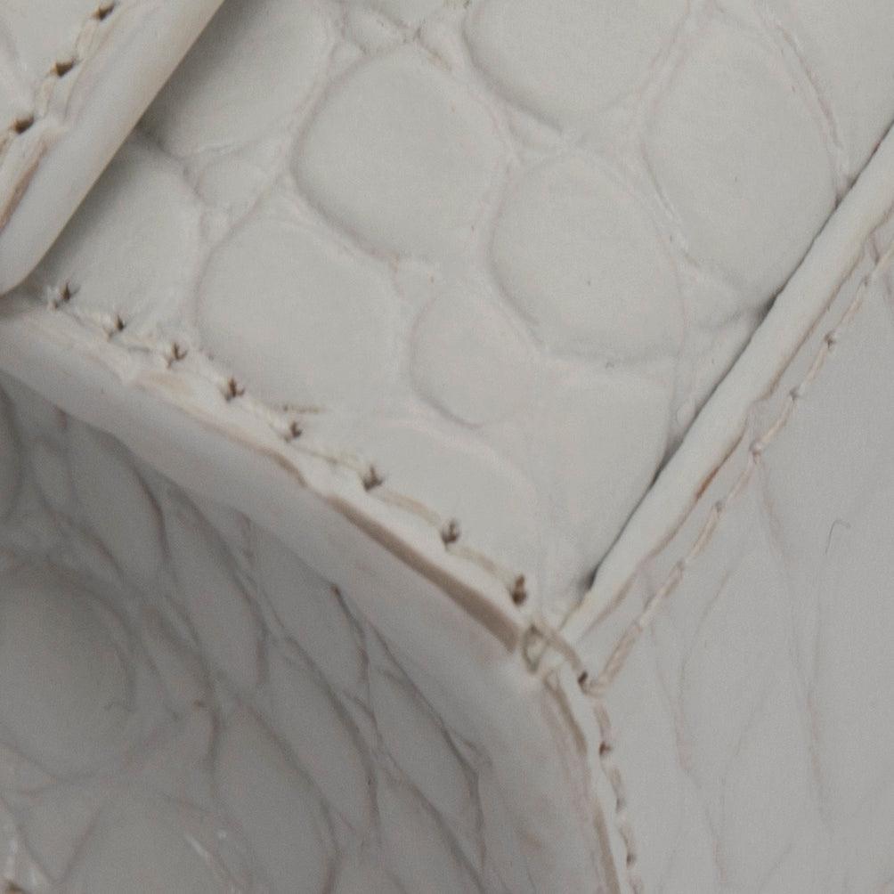 Balenciaga White Crocodile Embossed Hourglass Wallet on Chain