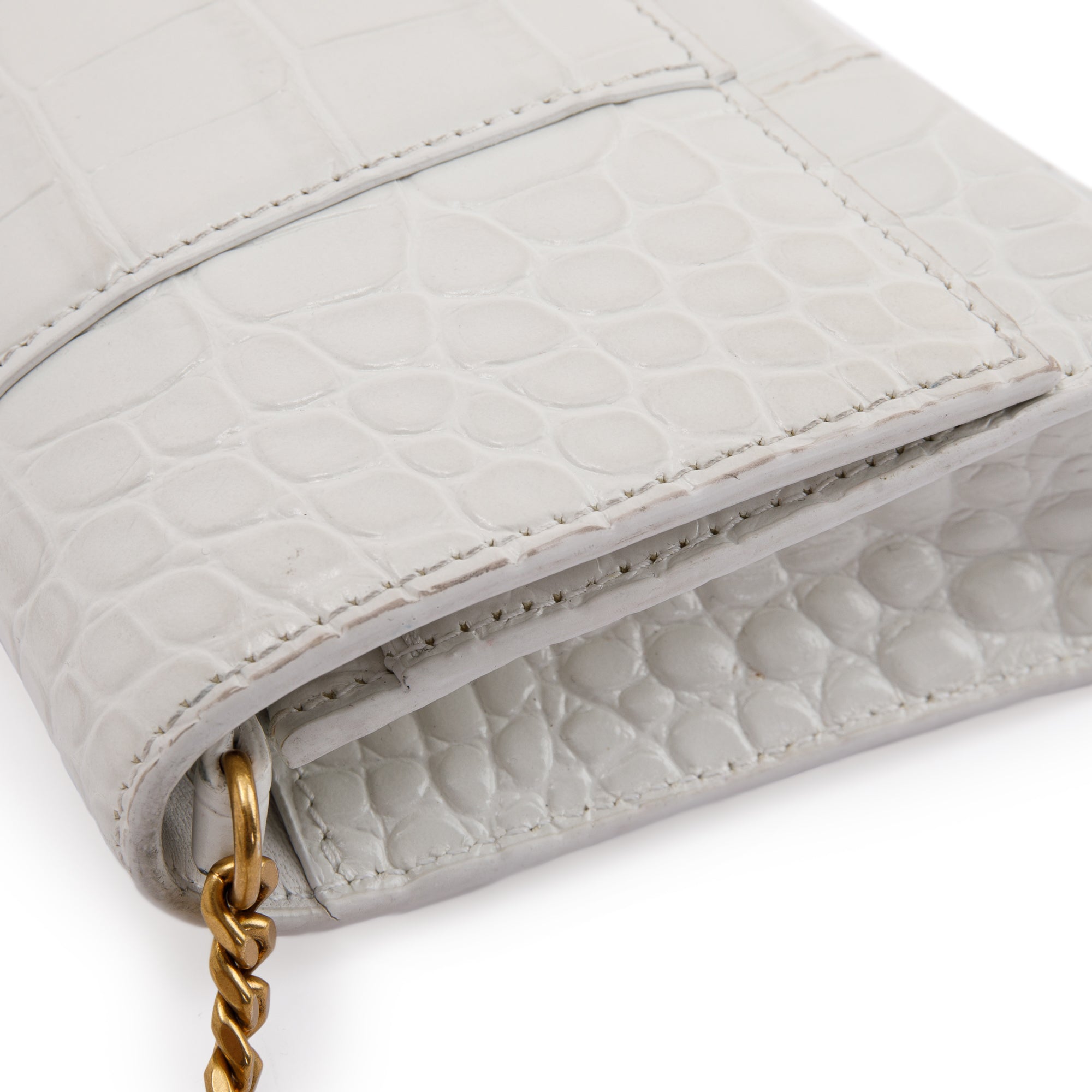 Balenciaga White Crocodile Embossed Hourglass Wallet on Chain