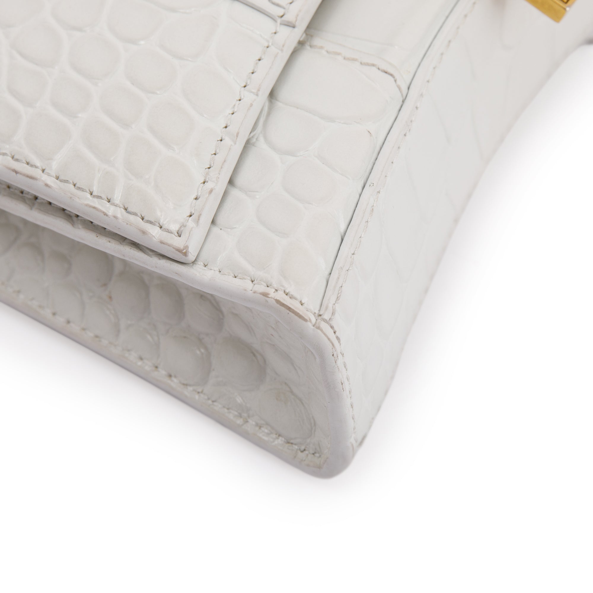 Balenciaga White Crocodile Embossed Hourglass Wallet on Chain