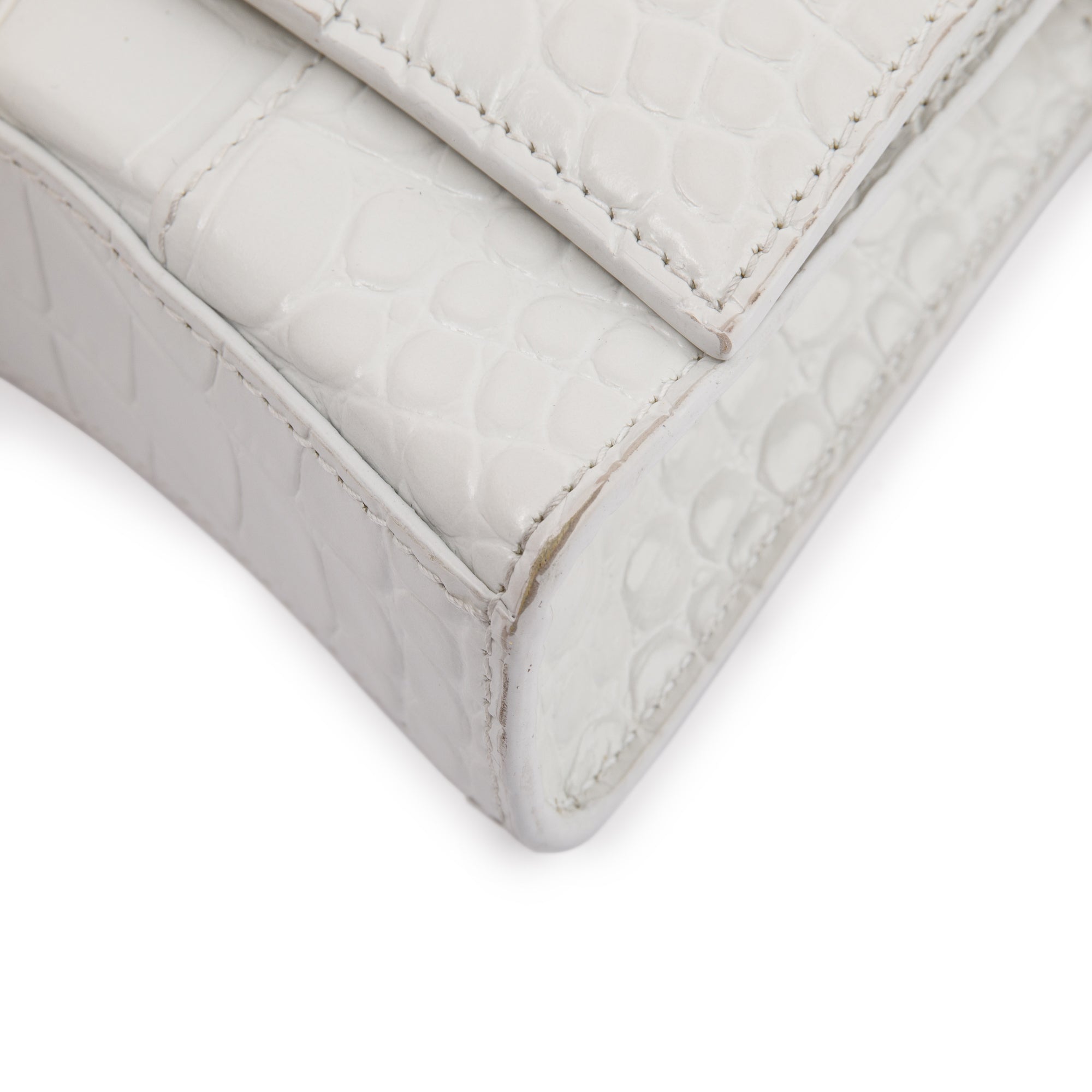 Balenciaga White Crocodile Embossed Hourglass Wallet on Chain