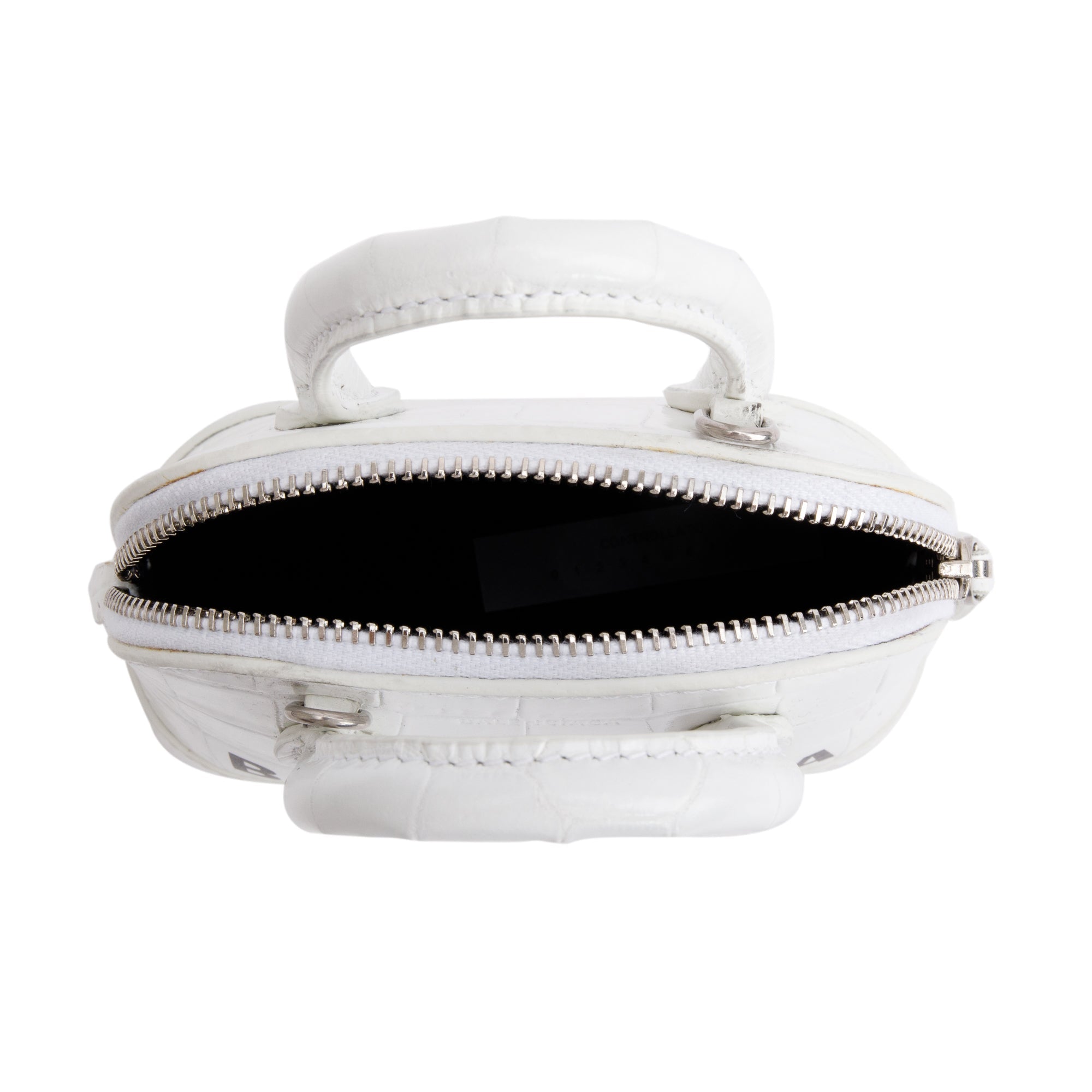 Balenciaga White Crocodile Embossed Ville Mini Top Handle Bag w/ Strap