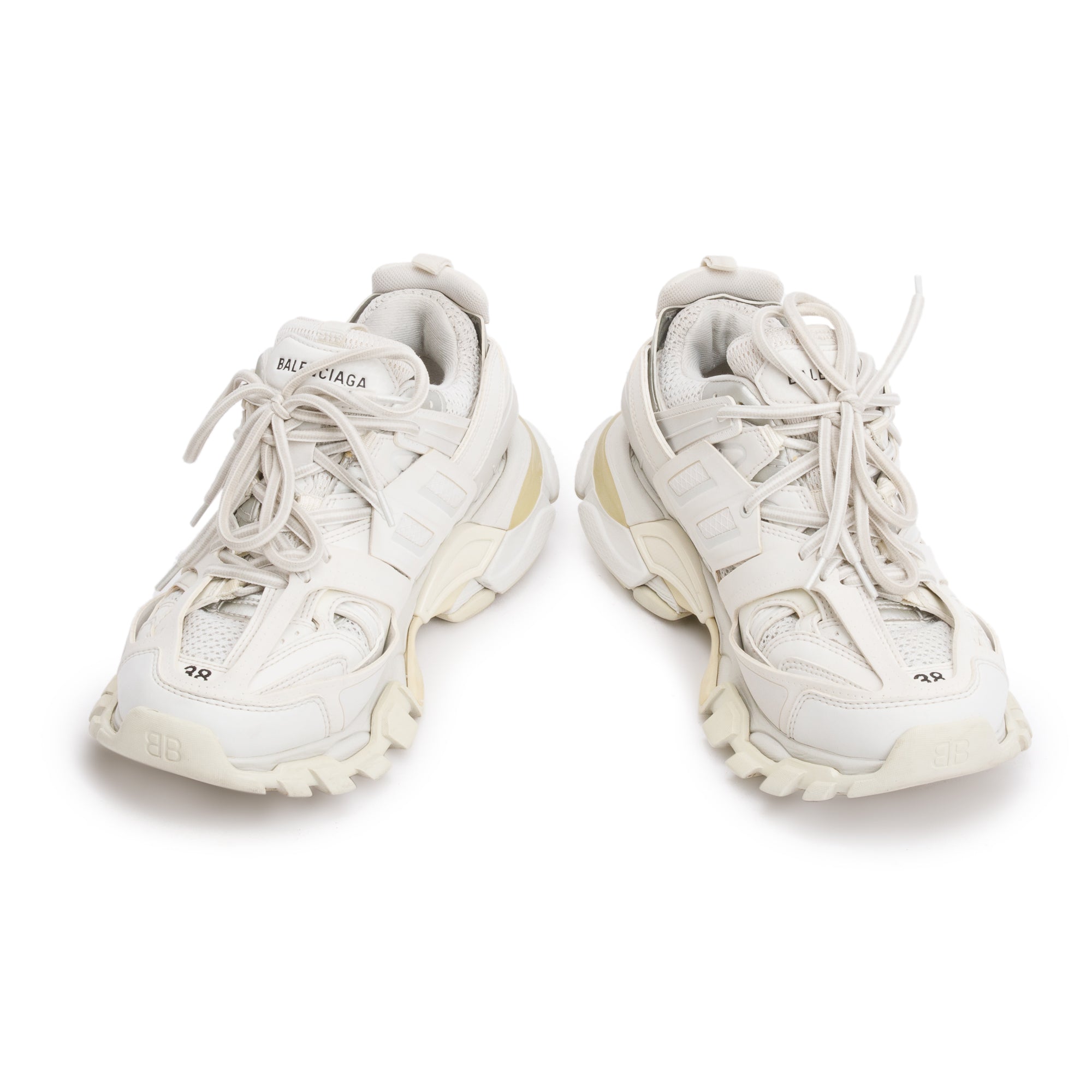 Balenciaga White Leather Fabric Mesh Track Sneakers, Size 38