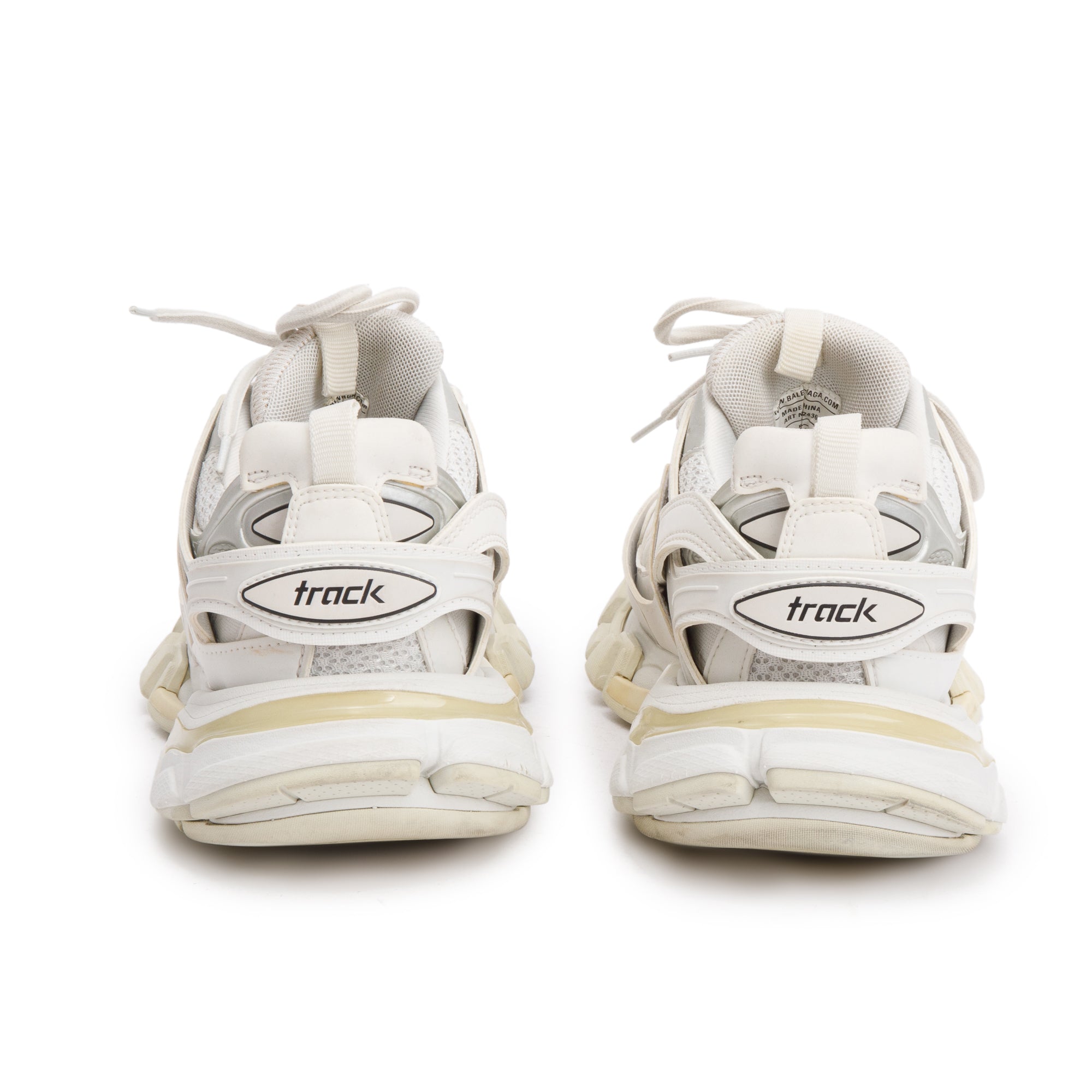 Balenciaga White Leather Fabric Mesh Track Sneakers, Size 38