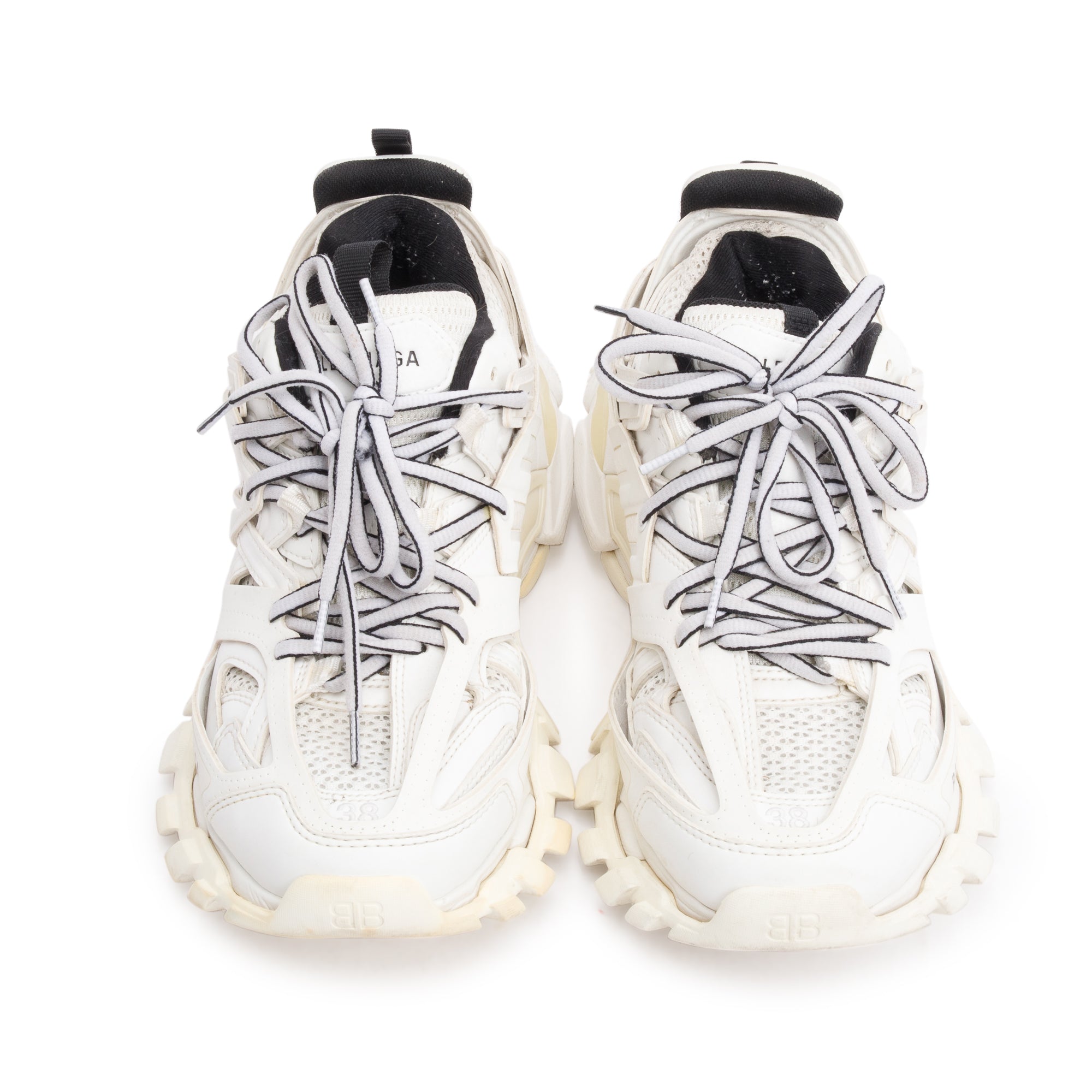 Balenciaga White Leather Fabric Mesh Track Sneakers, Size 38
