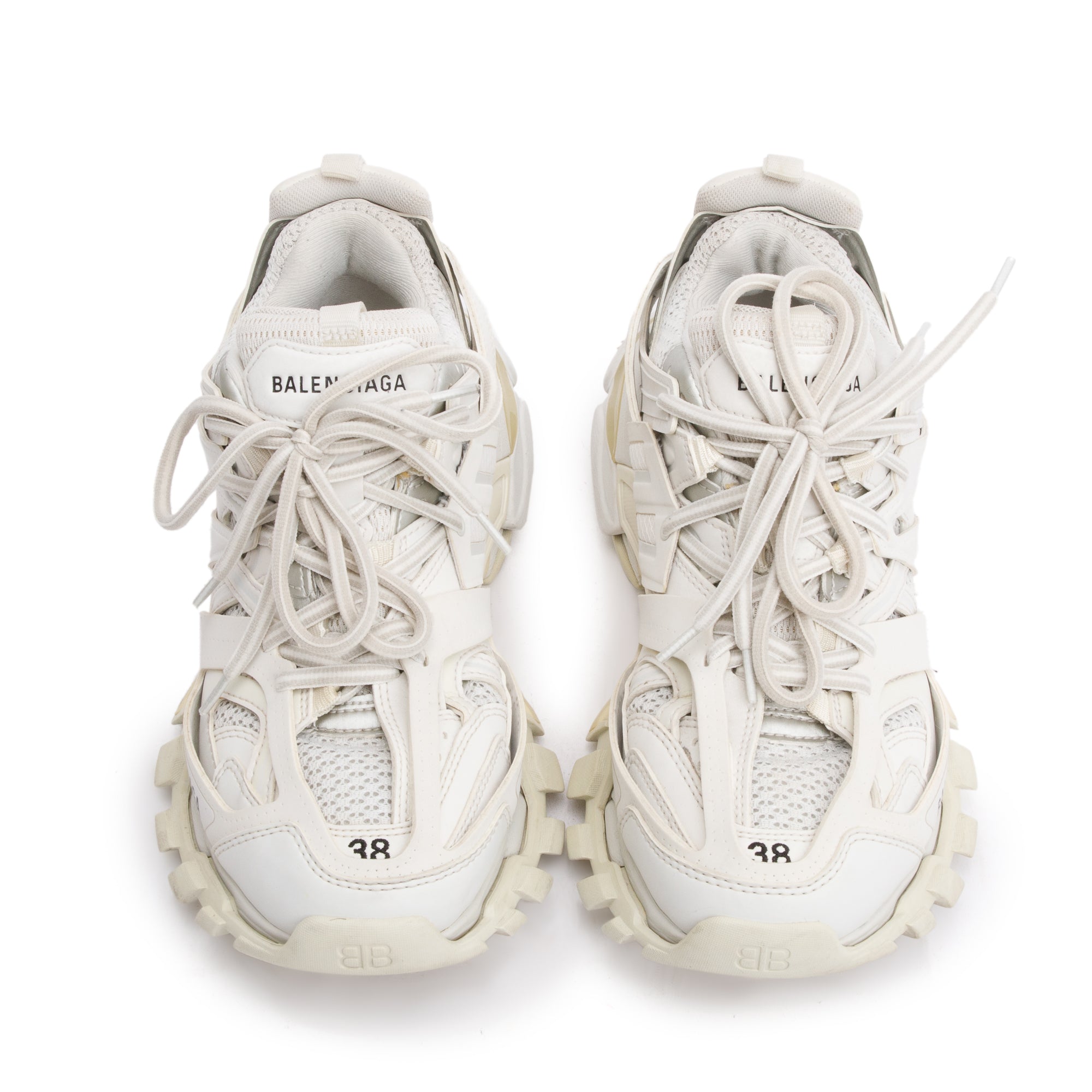 Balenciaga White Leather Fabric Mesh Track Sneakers, Size 38