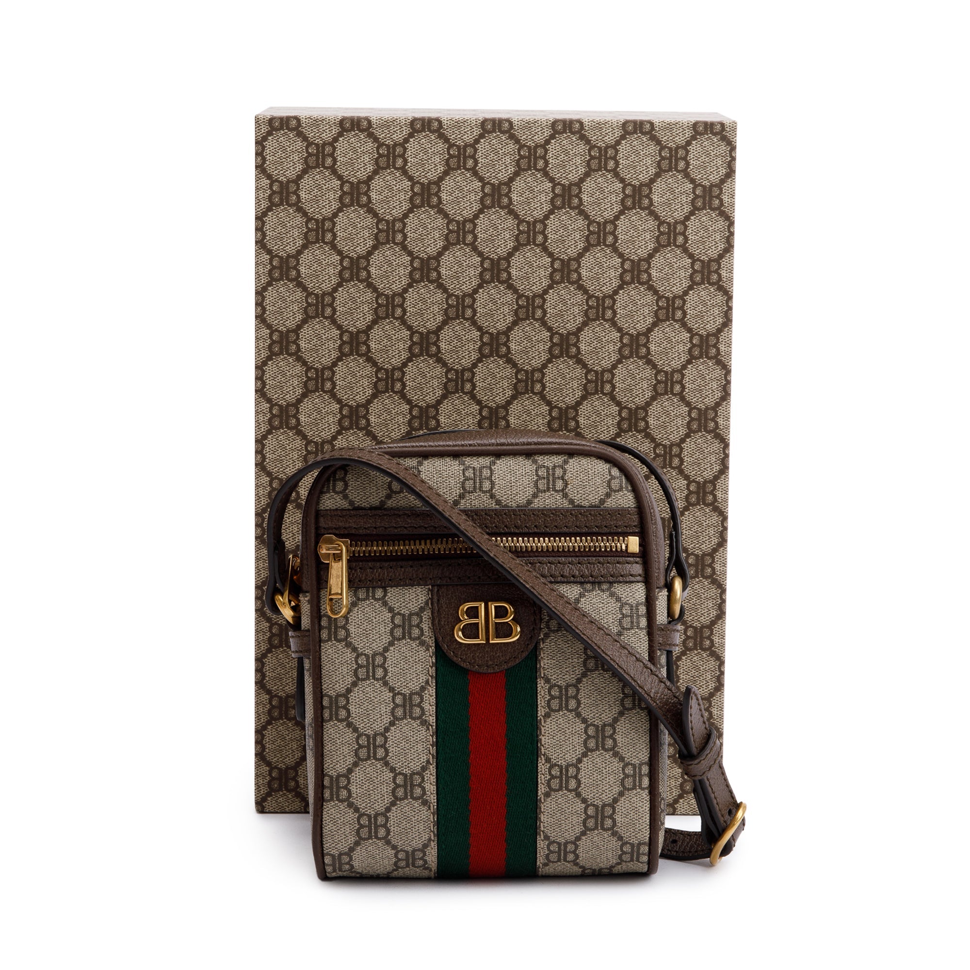 Balenciaga X Gucci The Hacker Project BB Supreme Canvas Web Mini Crossbody Bag w/ Box
