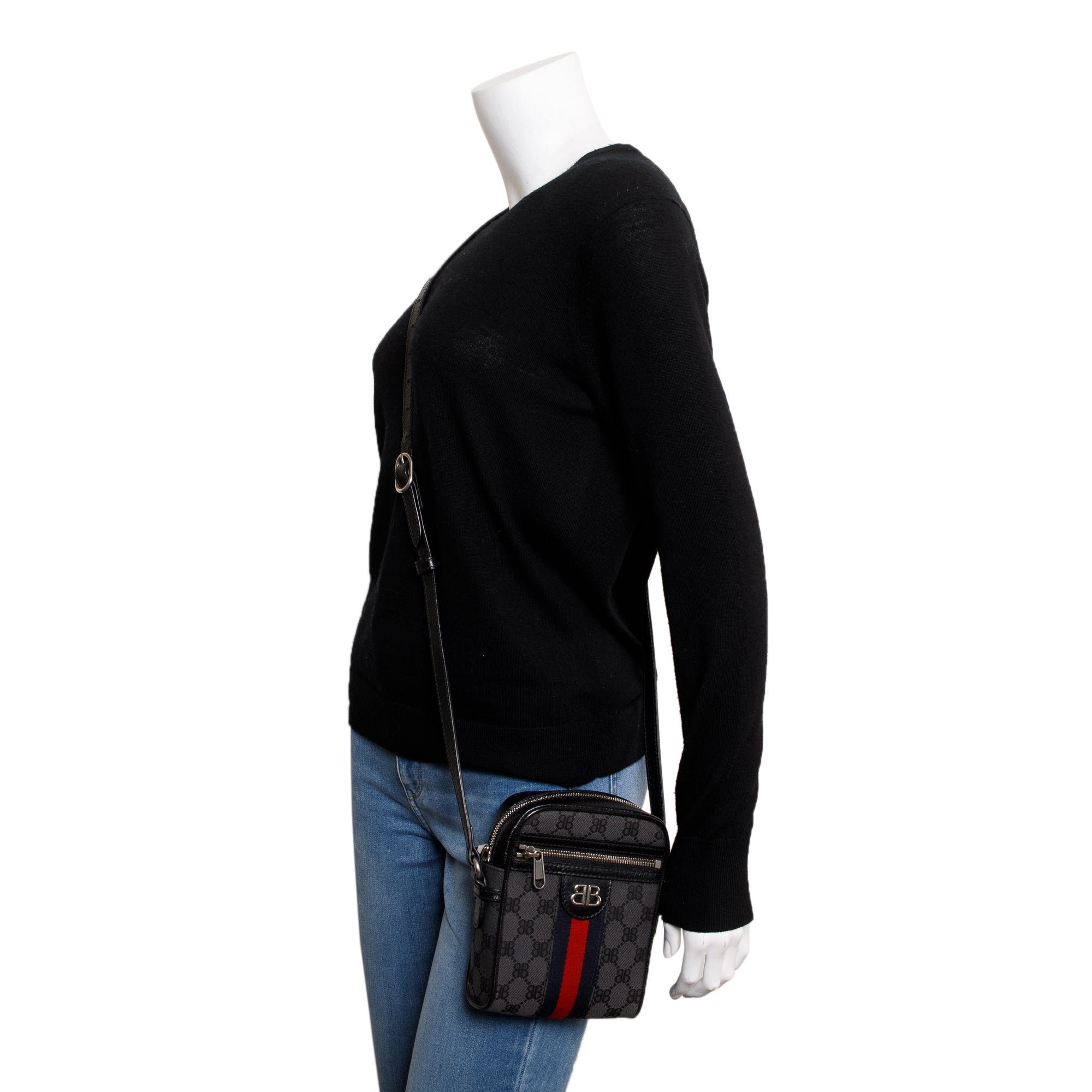 Balenciaga X Gucci The Hacker Project Black BB Supreme Canvas Web Mini Crossbody Bag w/ Box & Receipt