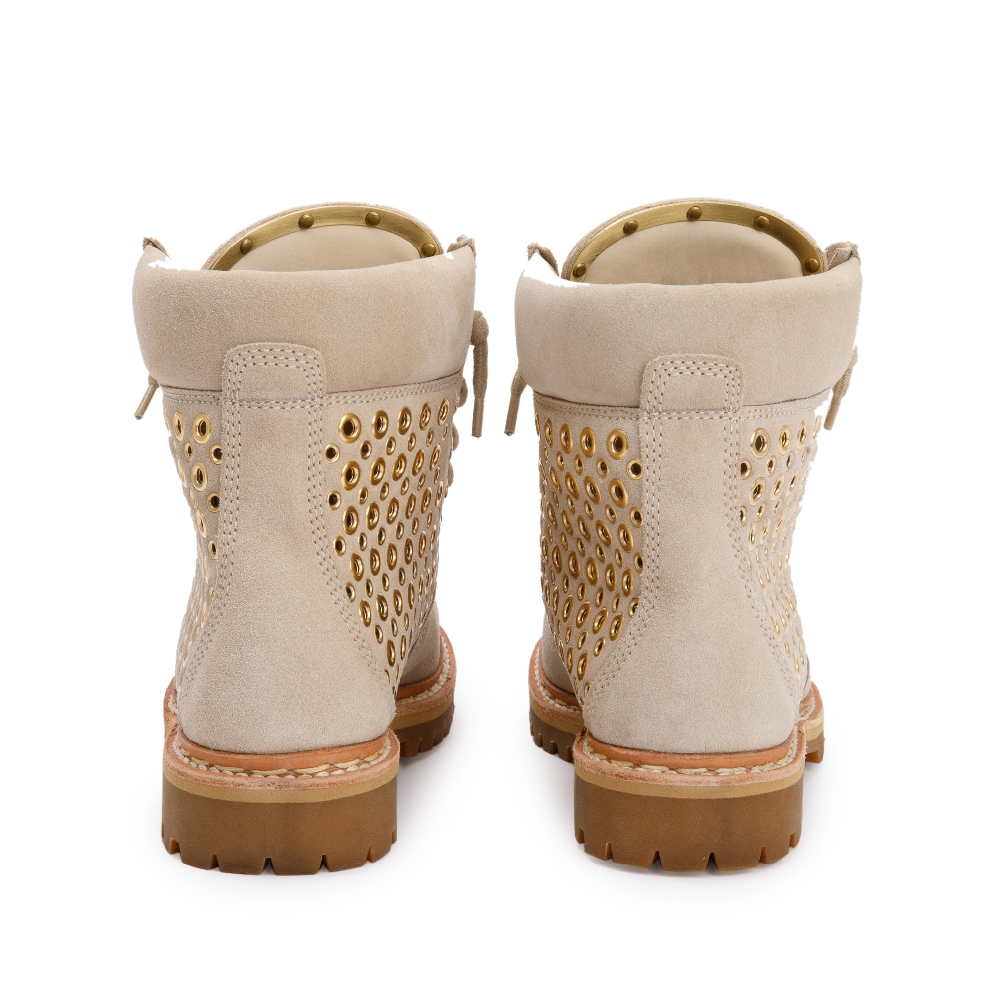 Balmain Beige Grommet Perforated Suede Tia Ranger Ankle Boots, Size 39.5 w/ Box