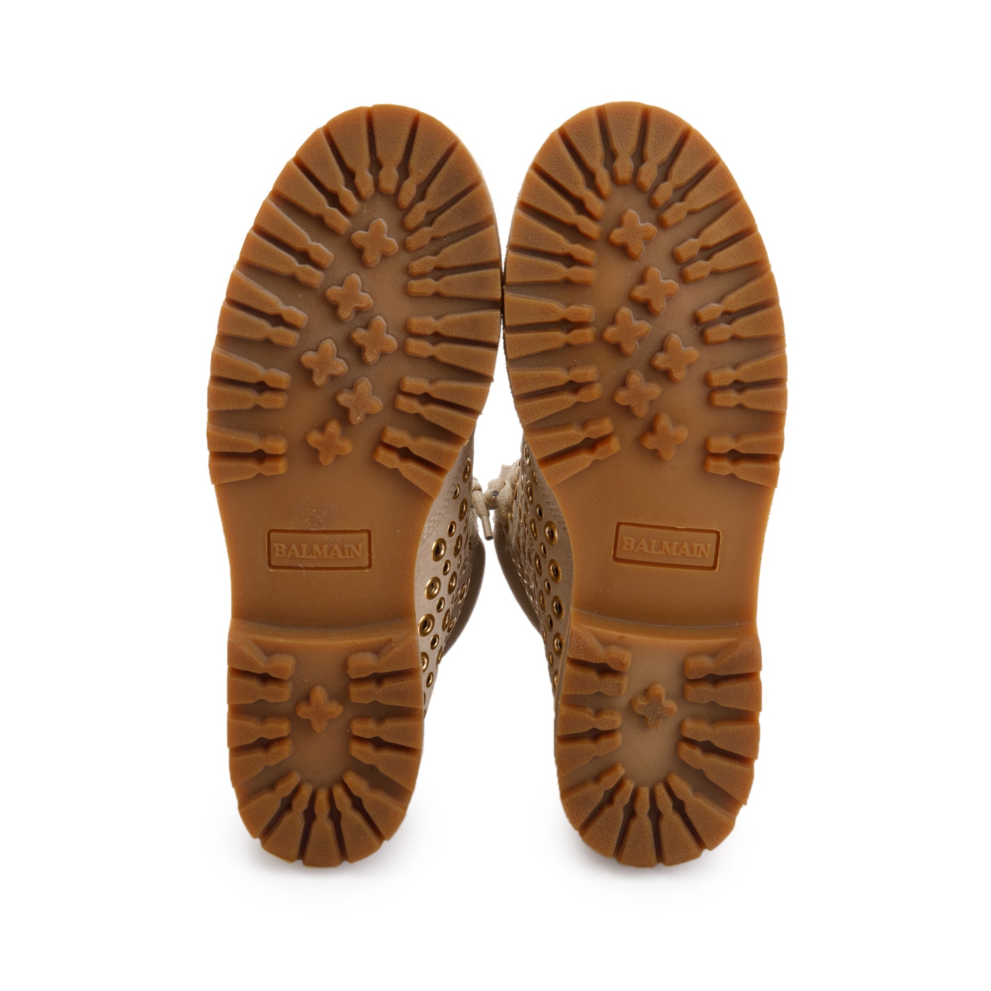 Balmain Beige Grommet Perforated Suede Tia Ranger Ankle Boots, Size 39.5 w/ Box