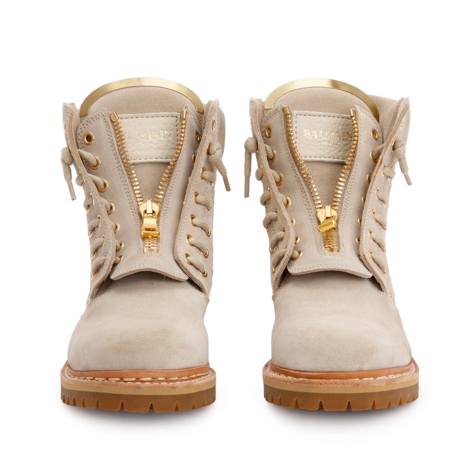 Balmain Beige Grommet Perforated Suede Tia Ranger Ankle Boots, Size 39.5 w/ Box