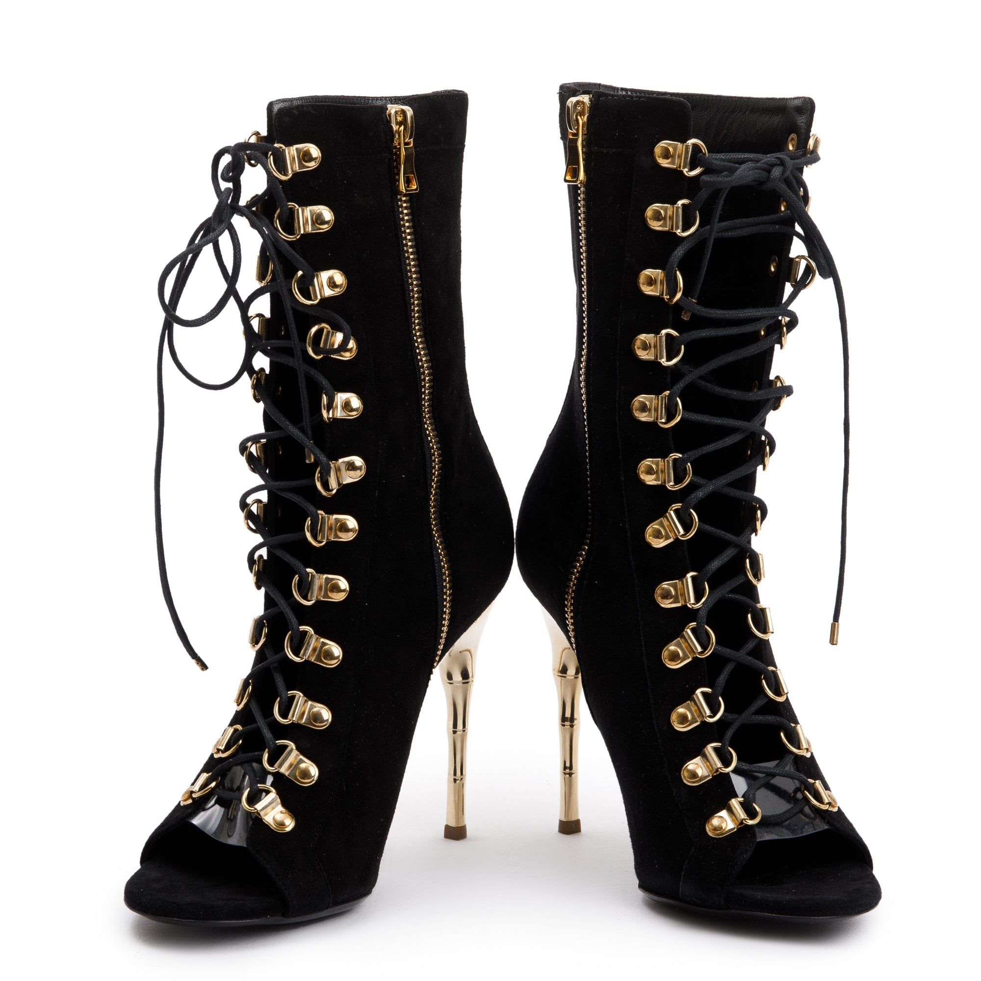 Balmain Black Suede Ava 176 Lace-Up Boots, Size 36.5 w/ Box