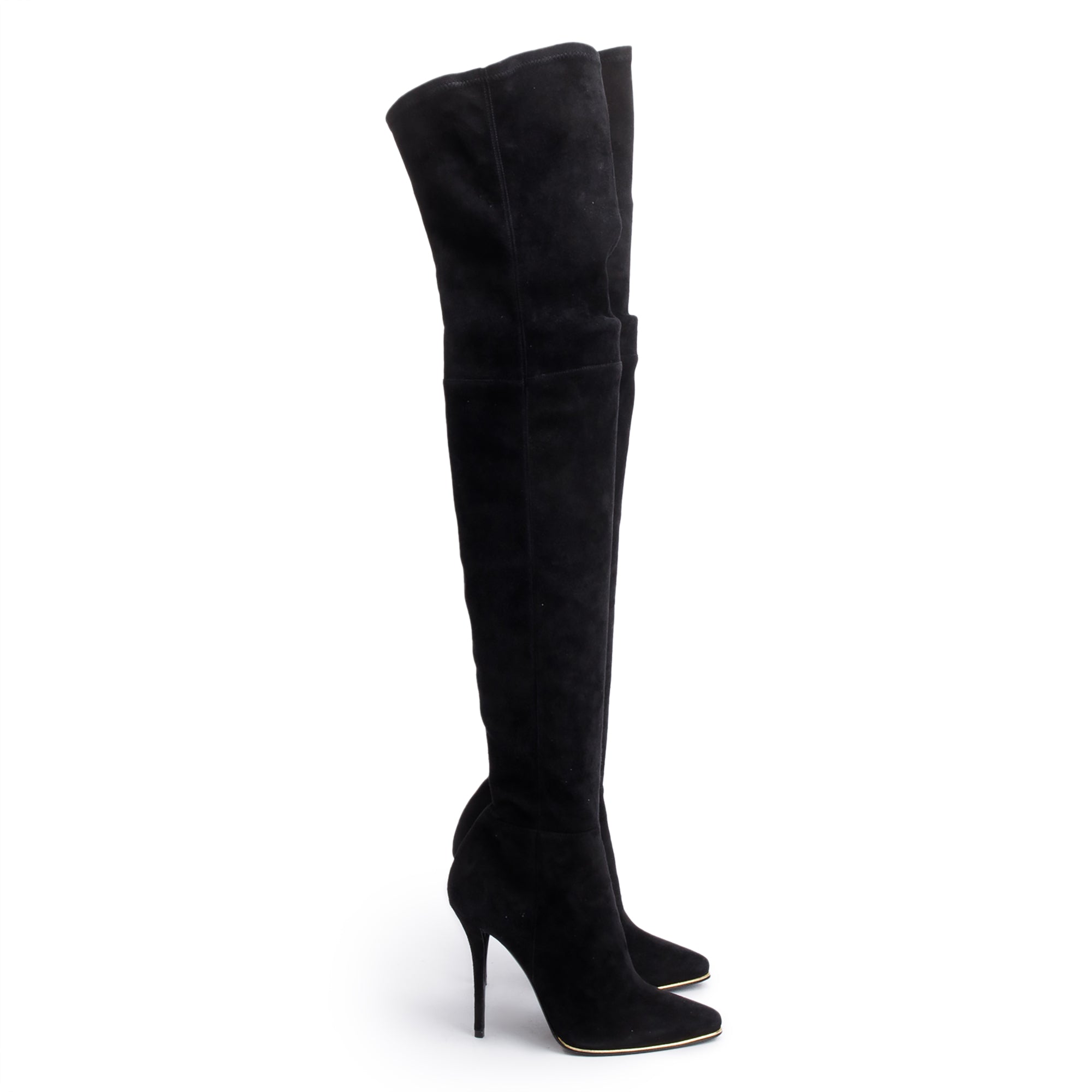 Balmain Black Suede Catherine Over-The-Knee High Heeled Boots, Size 36.5 w/ Box